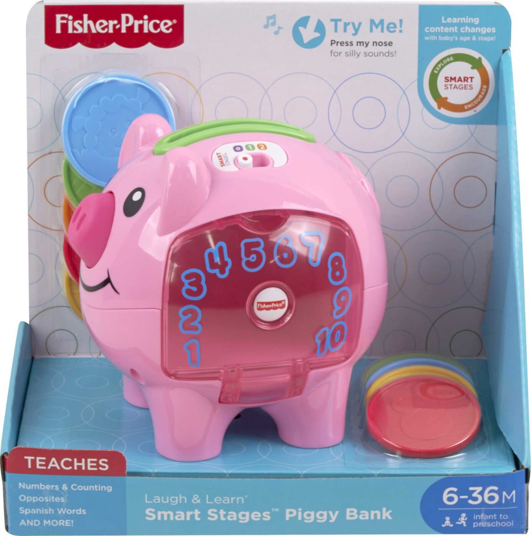 Fisher-Price Laugh & Learn Smart Stages Piggy Bank, Interactive Baby Toy Visit the Fisher-Price Store