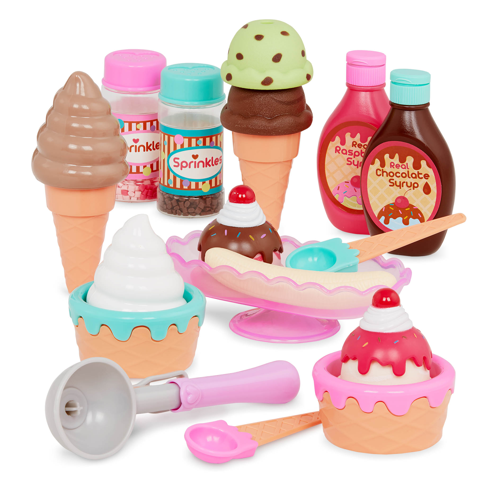 Battat Sweet Treats Ice Cream Parlour Plastic Playset with 21 Multicolor Pieces, Toddler and Preschool Toys Battat