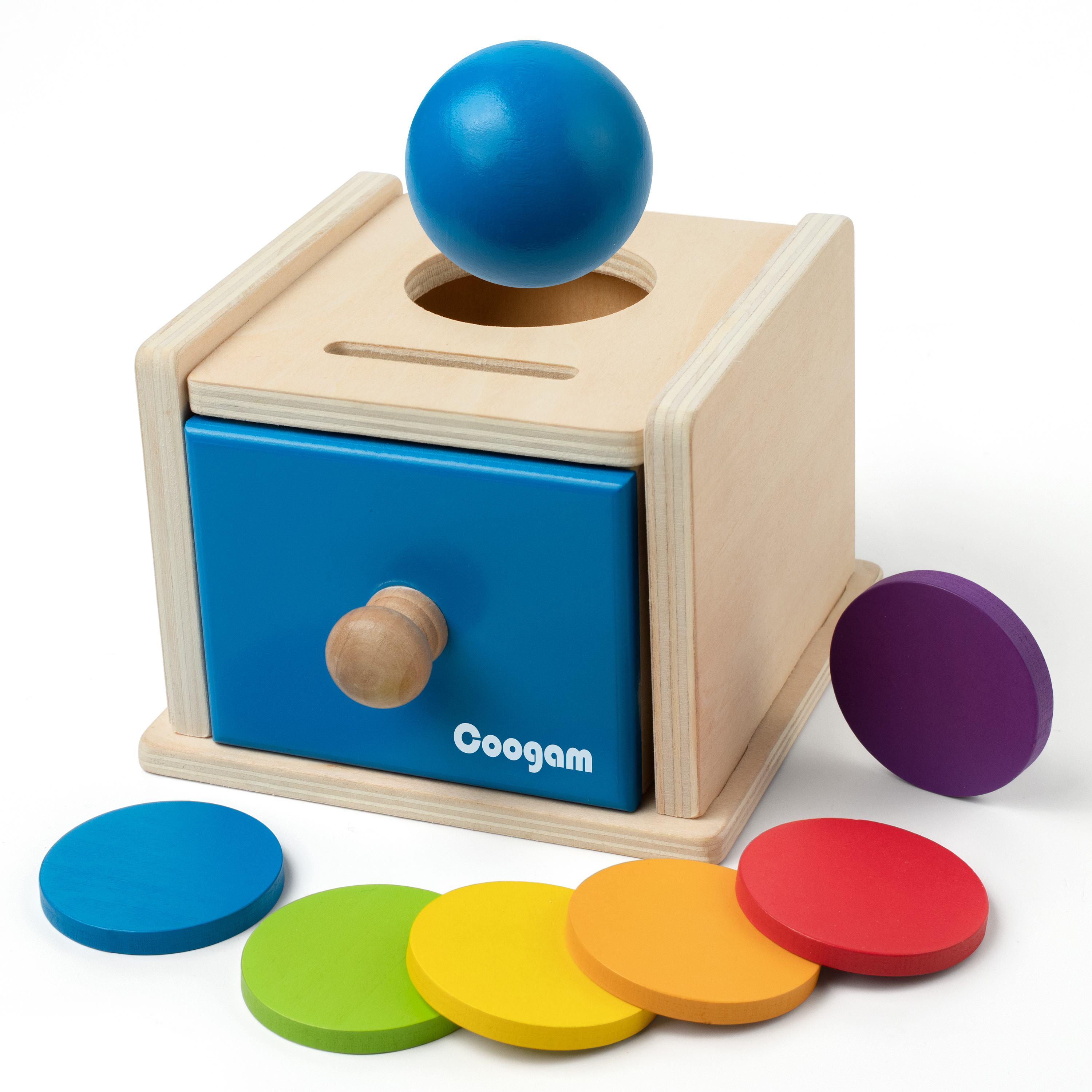 Coogam Wooden Montessori Coin Box Color Shape Sorting Matching Baby Toys, 2-in-1 Drop Box Object Permanent Box, Toddler Educational Learning Toy Gift for 1 2 3 Years Old Coogam