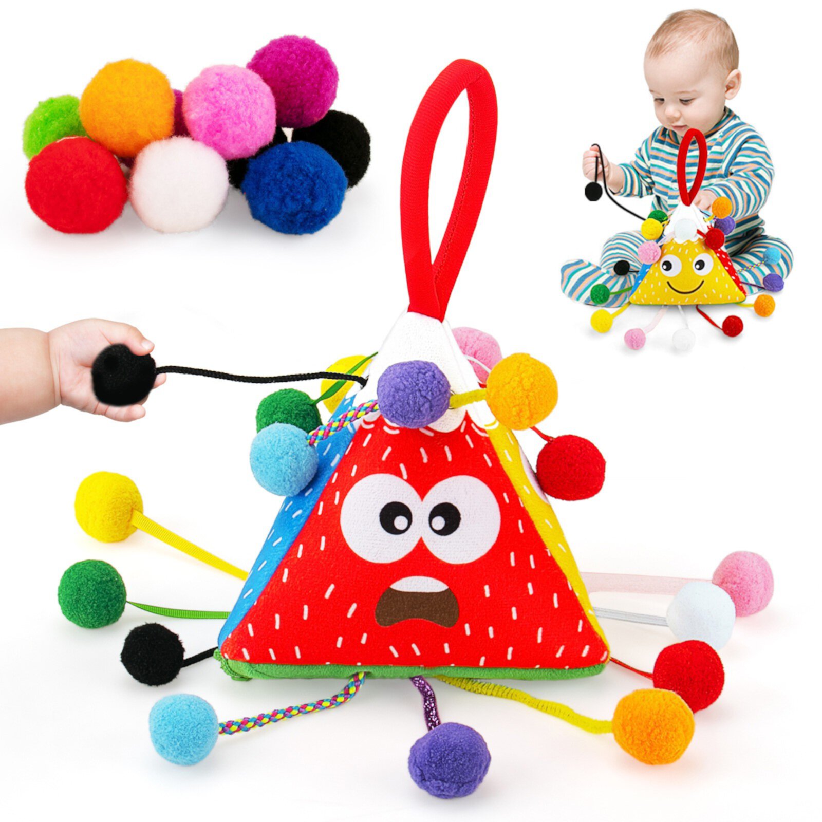 Sensory Toys for Babies Toddlers, Montessori String Learning Toys for Infant, Toddler, with Activity Bag and 10 Play Balls, Learning Counting, Expressions & Shape, Fine Motor Skills Toy Teytoy