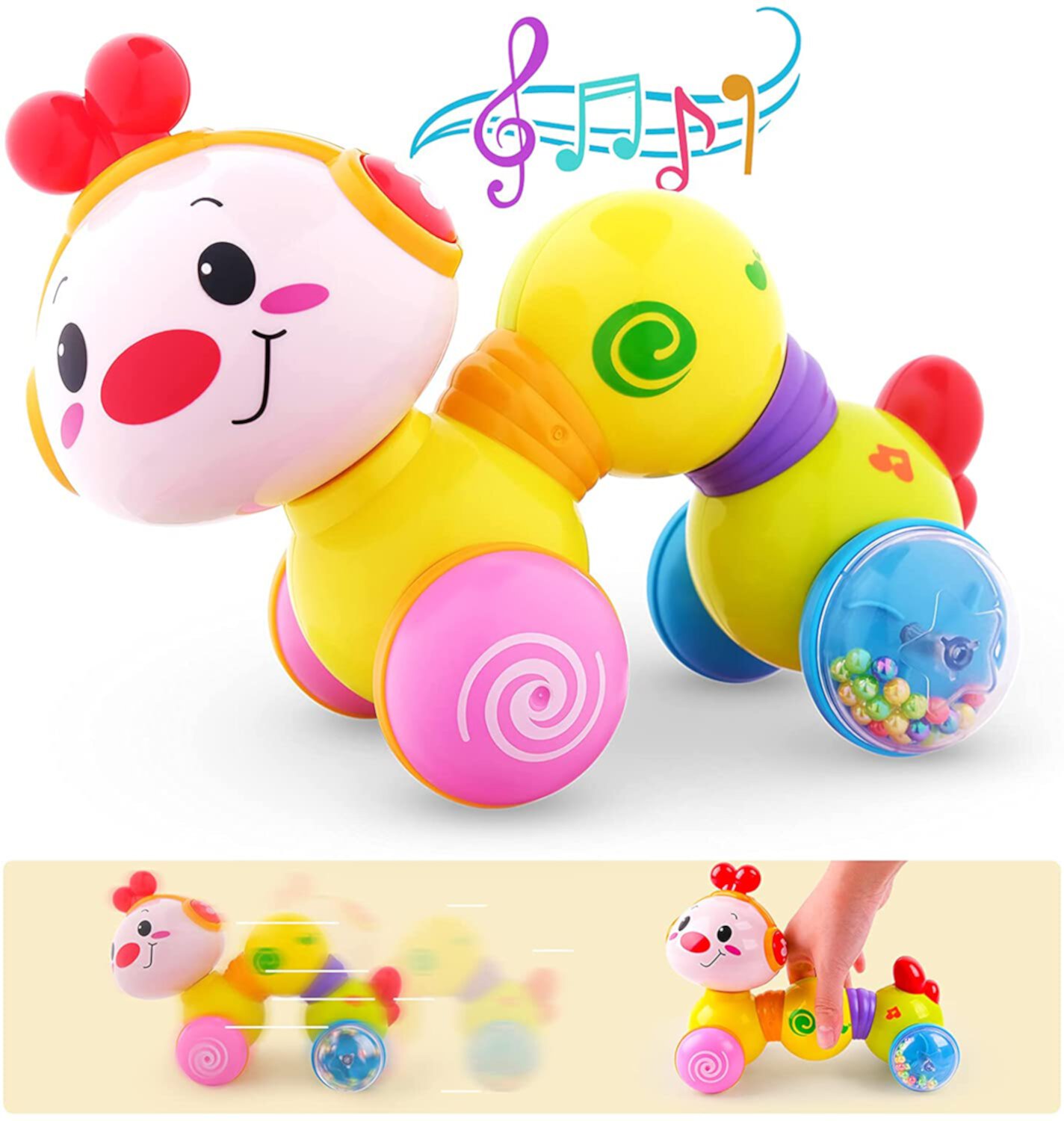 Vanmor Baby Musical Toys 6 to 12 Months, Infant Crawling Toy, Press and Go Inchworm Toy with Light Up, Tummy Time Caterpillar Educational Toddler Toys 6 7 8 9 12 18 Months Boy Girl Gift Vanmor