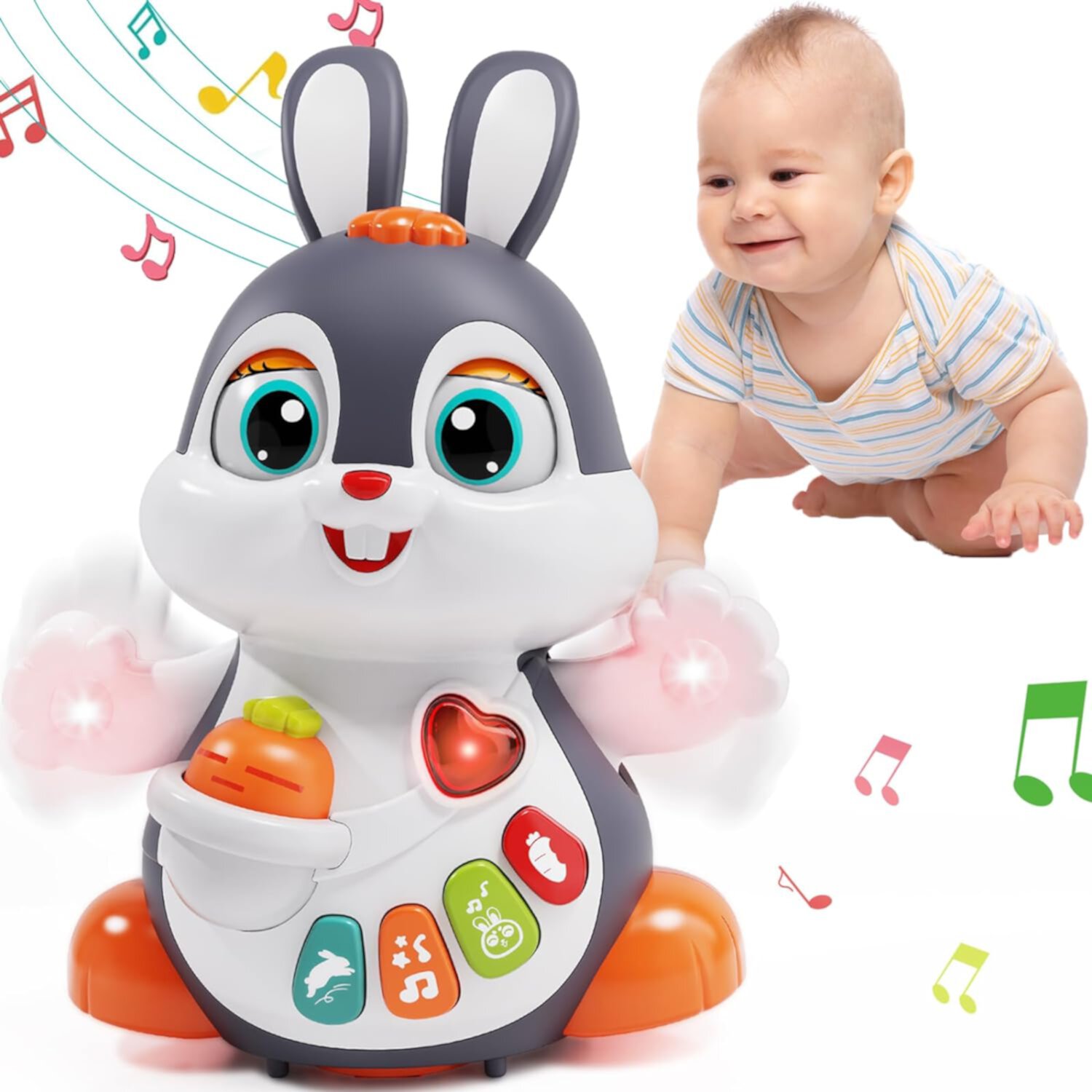 Wanonoo Crawling Bunny Baby Toys, Infant Educational Learning Toys 6+ Months, Tummy Time Toys with Music & Lights, Dancing Baby Toy, 0-6 6-12 12-18 Months Walking Toddler Birthday Gift Wanonoo