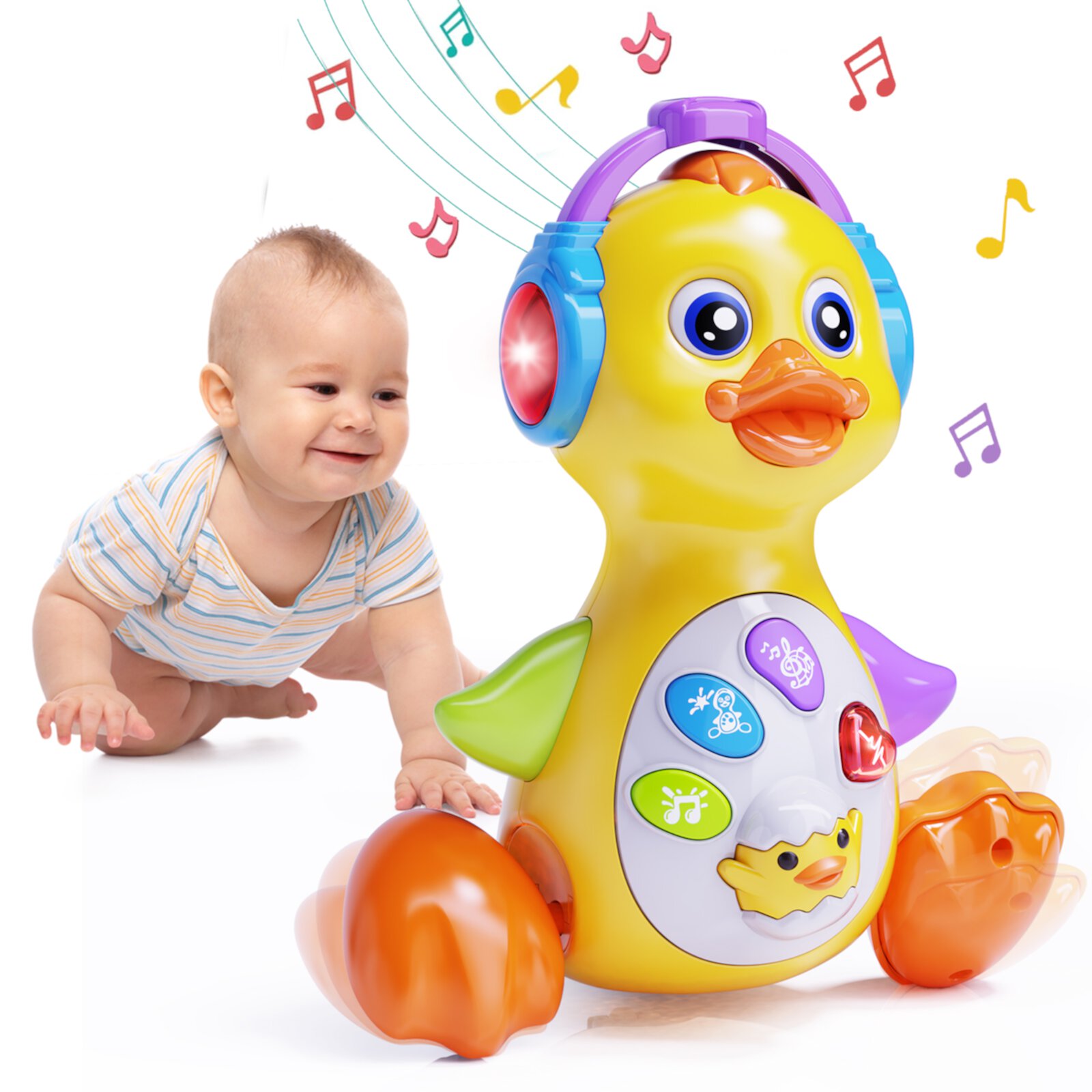 Wanonoo Crawling Duck Baby Toy, Dancing Tummy Time Infant Toys 0-3-6 6-12 12-18 Months with Music & Light, Educational Learning Toys for Toddlers, Birthday Gifts 1 Year Old Boy Girl Wanonoo