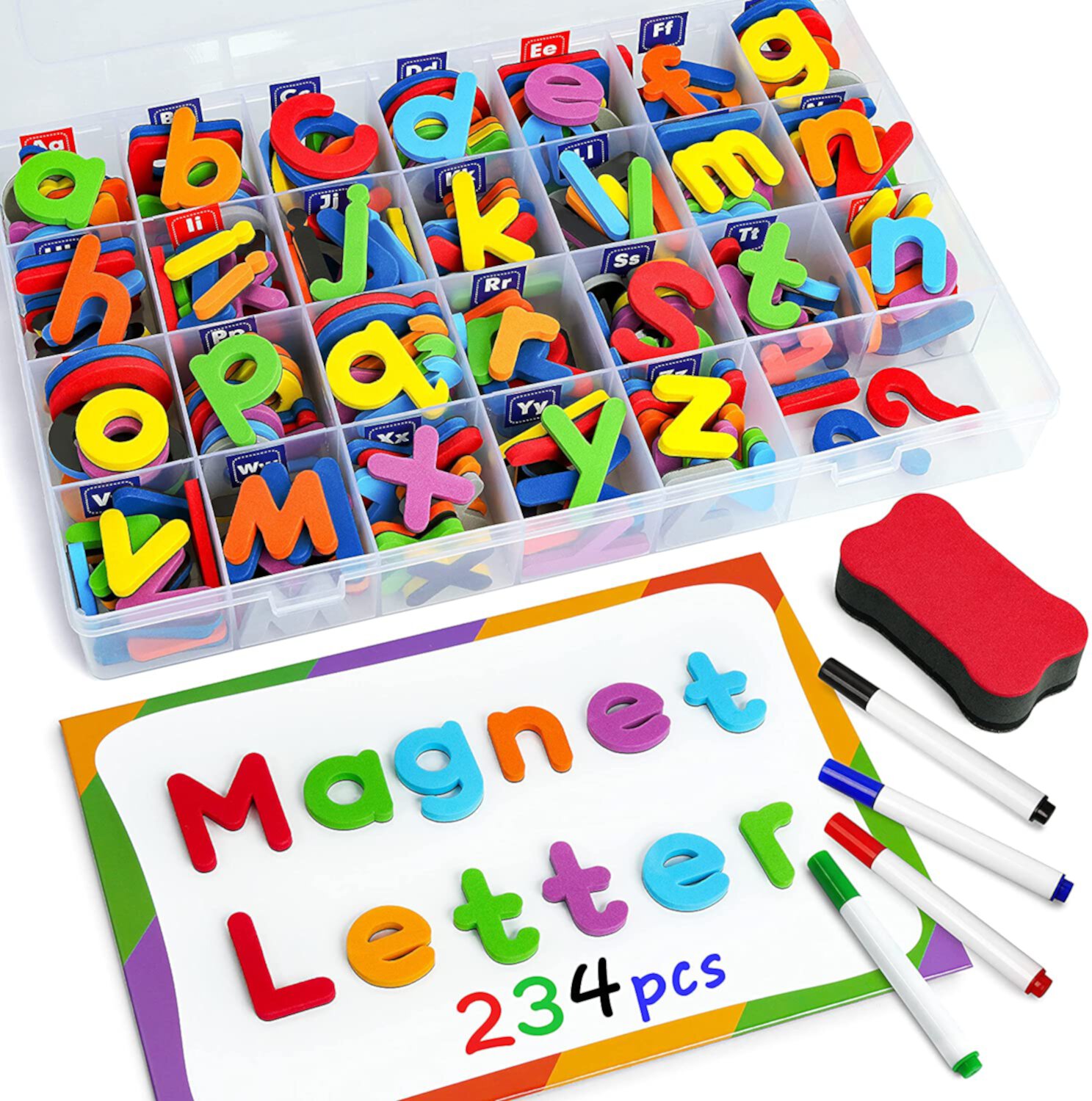 Coogam Magnetic Letters Set for 3 Years Old Kids- 234 Pcs Alphabet with Magnet Board Pen and Box Coogam