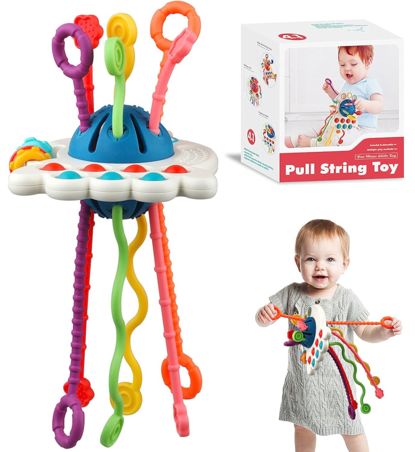 Kid Odyssey Baby Montessori Sensory Toys for 12-18 Months, Travel Pull String Toy for 0-6 Months, Developing Fine Motor Skill, Multi-Sensory Activity Toy for 1 Year Old, Birthday Gift for Toddlers Kid Odyssey