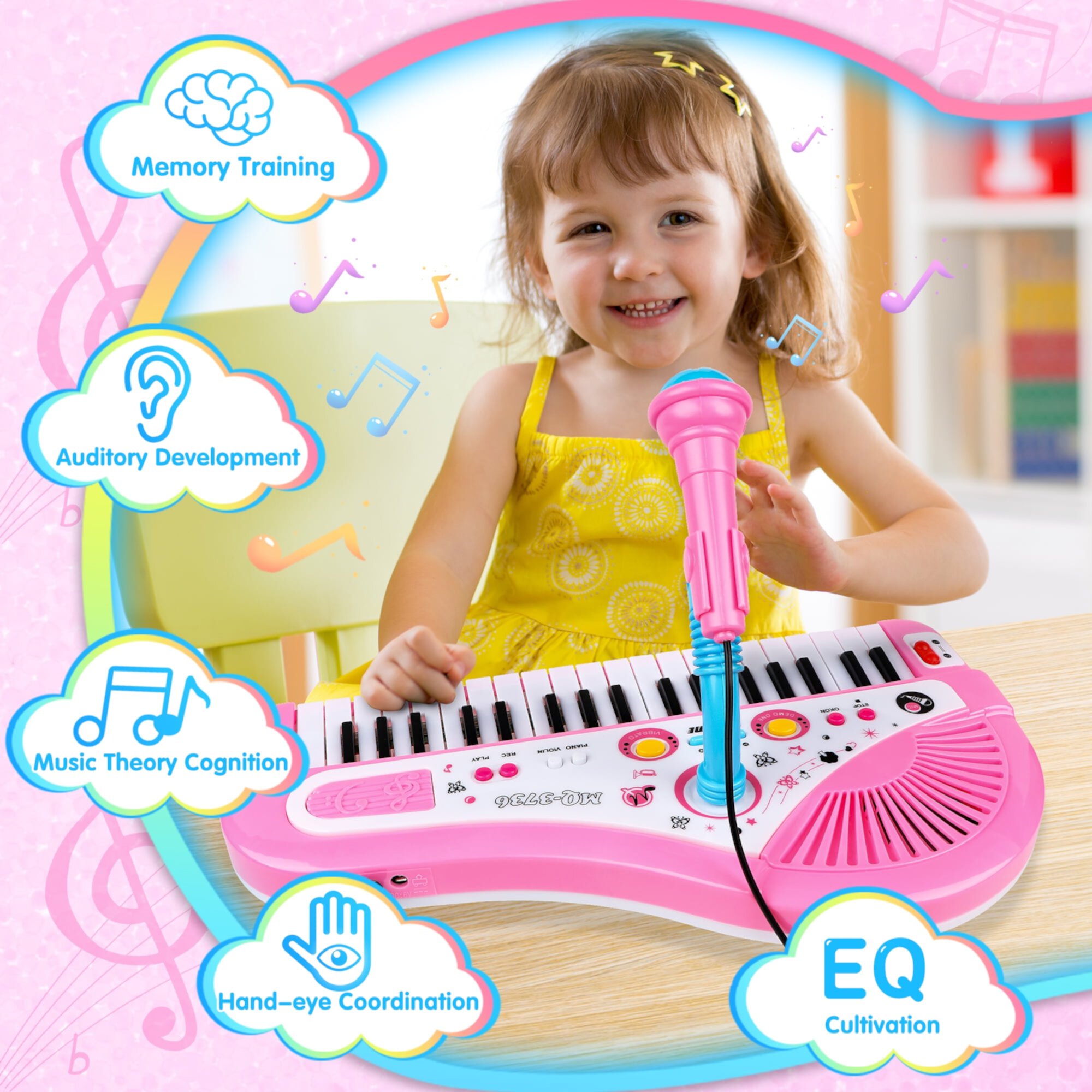 Beefunni Piano Toys for Kids, Musical Keyboard Blue Instrument with Microphone for Toddlers Baby, Christmas Gifts Toys for Boys Girls Aged 2 3 4 5 6+ Beefunni