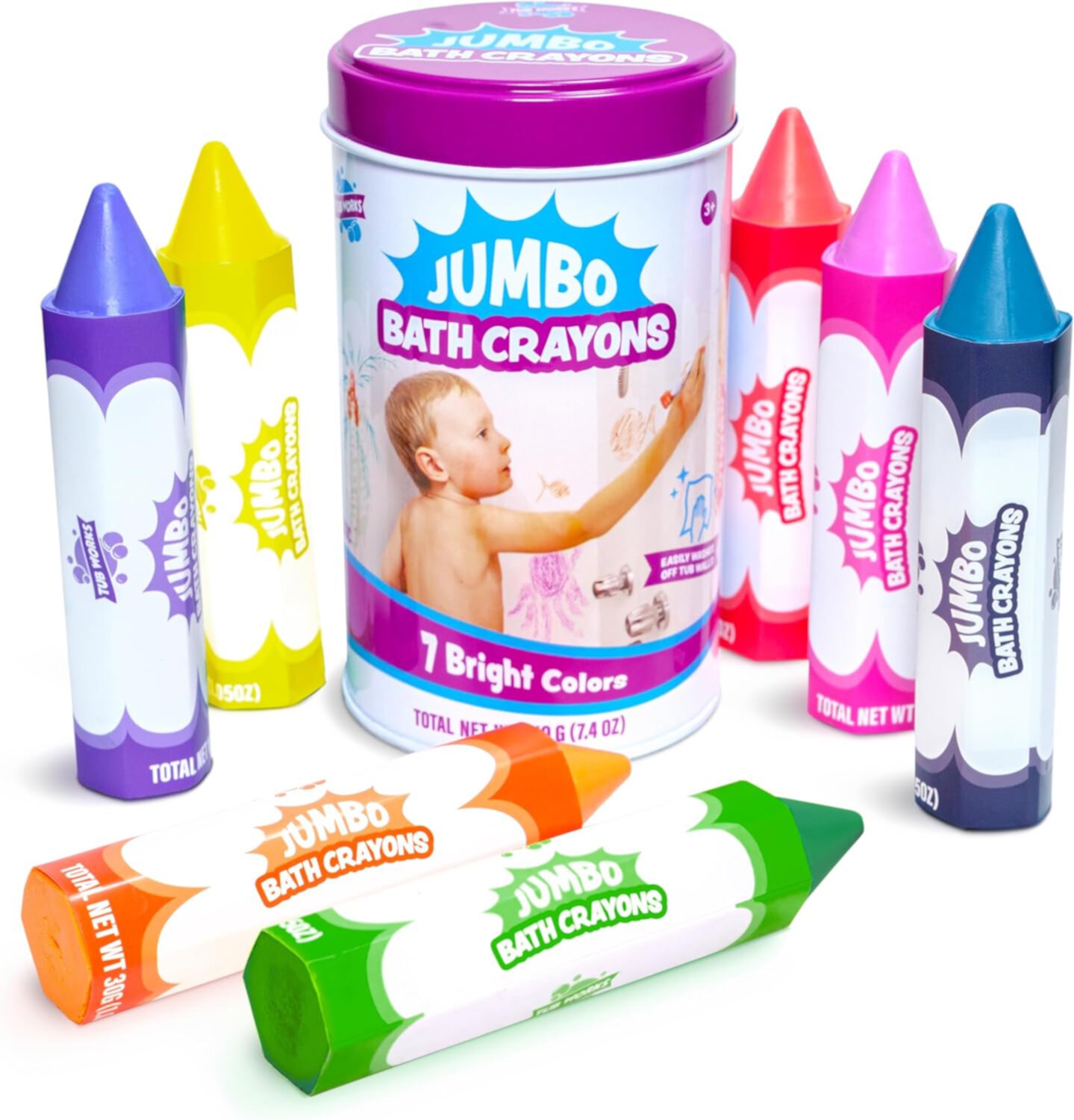 Tub Works Jumbo Bath Crayons Bath Toy, Large, Easy-Grip Washable Bathtub Crayons for Toddlers & Kids Tub Works