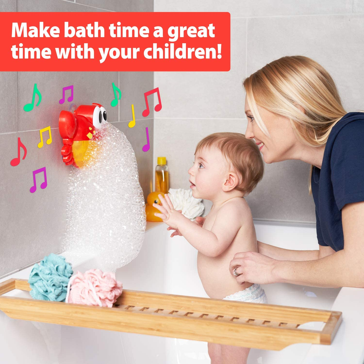 Freecat Baby Bath Toys for Bathtub, Crab Blow Bubbles Maker with 24 Music Songs Gift for Toddler Bath Toys Freecat