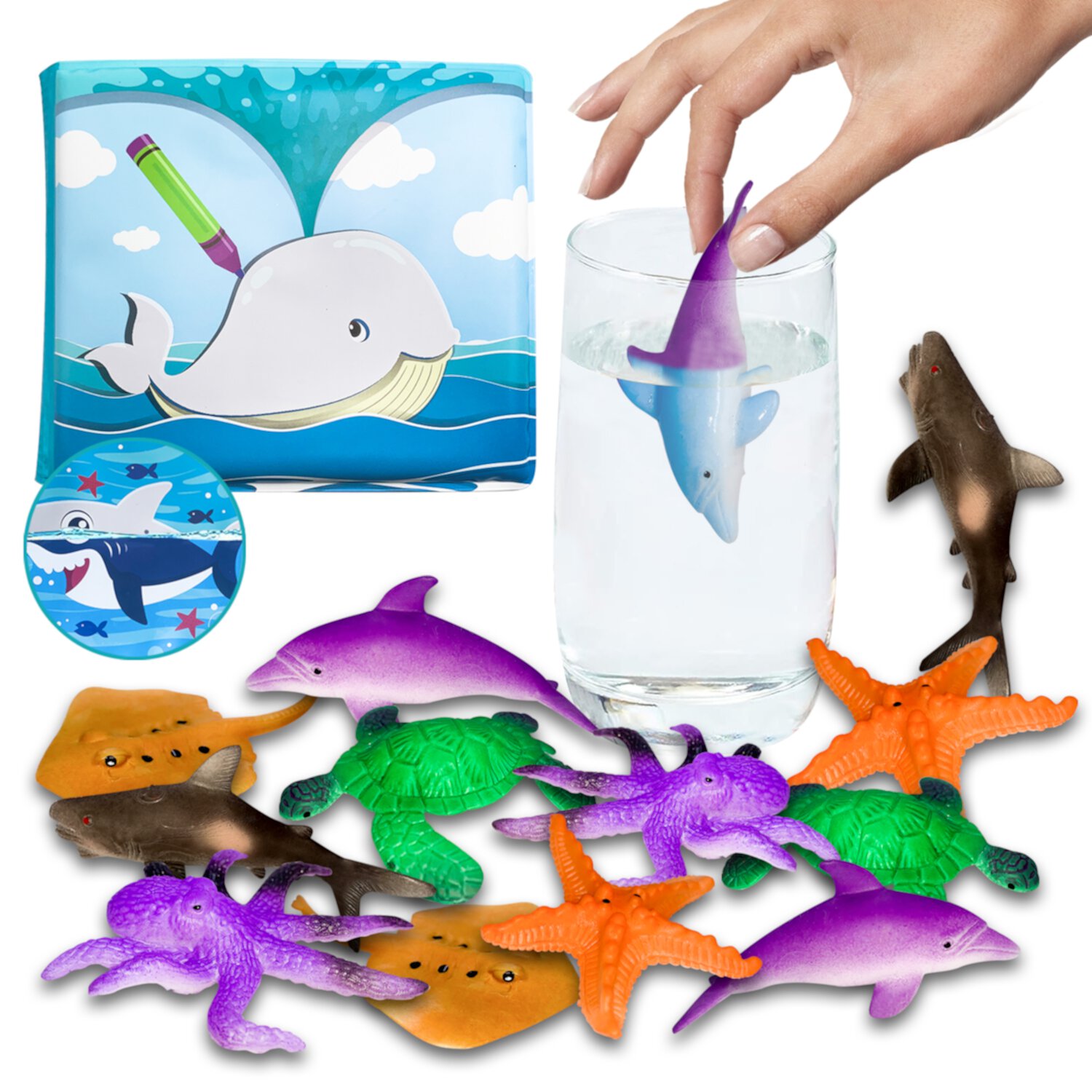 13 Pack Bath Toys, Color Changing Mold Free Bath Toys for Toddlers Ages 3 4 5 6 7 8 Years, Sea Creatures Themed Party Supplies, Goodie Bag Fillers Sytle-Carry