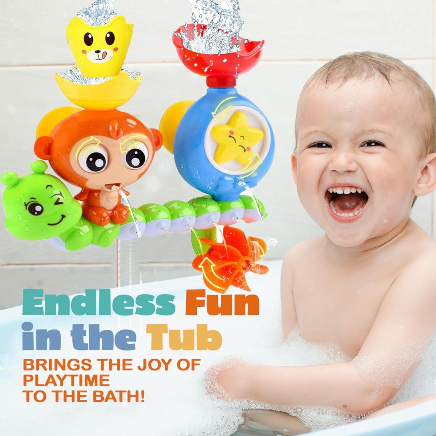 INvench Bath Toys for Toddler 1 2 3 Years Old Boy Girl, Monkey Caterpillar Bathtub Water Toys for 12-24 Months Birthday Christmas Gifts INvench