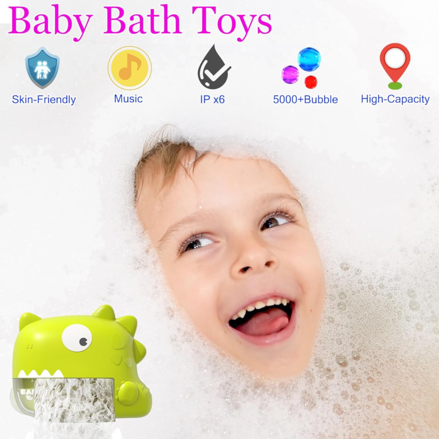 Baby Bath Toys - Dinosaur Automatic Bath Bubble Machine,Bathtub Bubble Maker with Music,Bathtime Shower Bathtub Toys for Toddlers,Birthday Gift for Boys Girls Age 1-5,Baby Gifts ANTIC DUCK