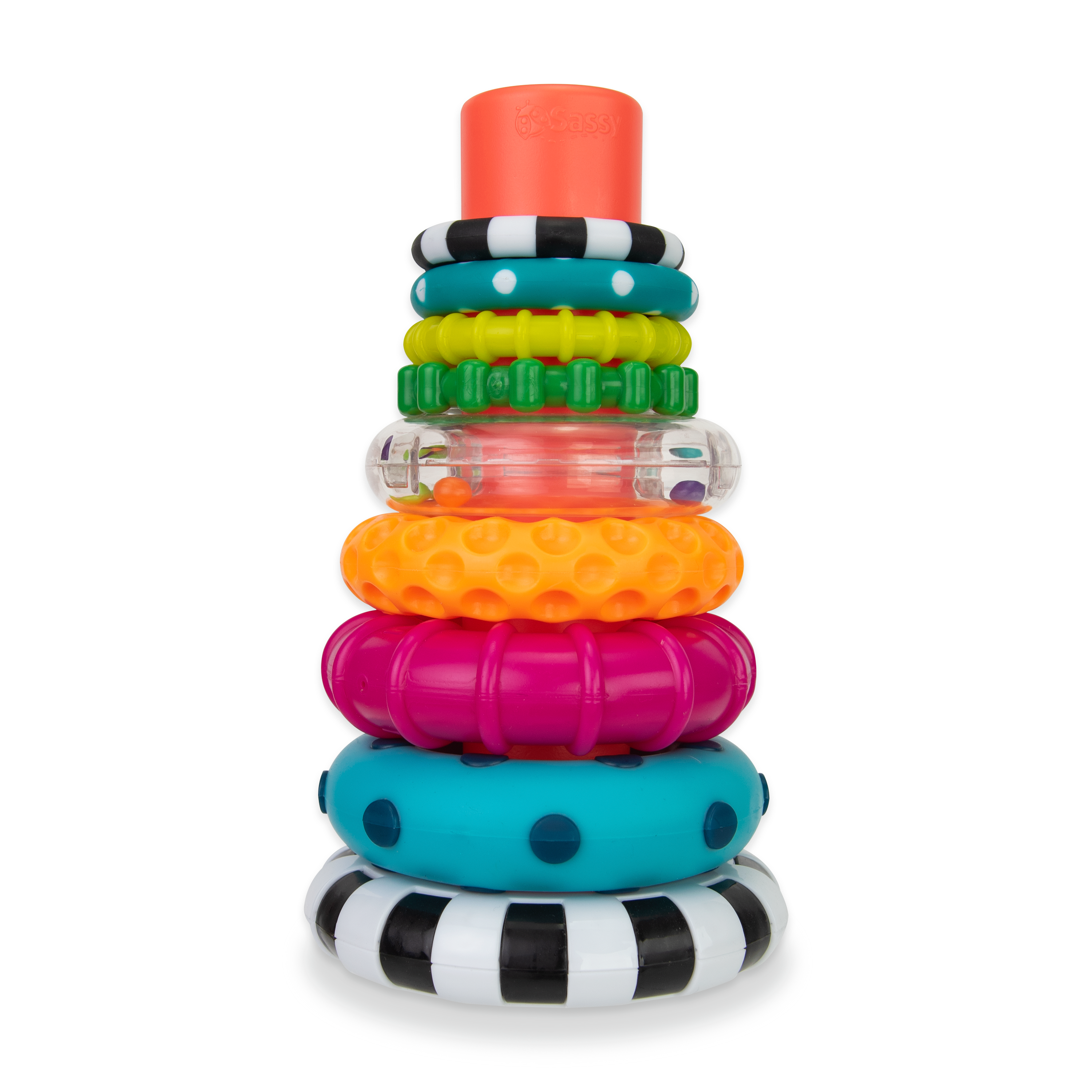 Sassy Stacks of Circles Stacking Ring STEM Learning Toy, 9 Piece Set, Ages 6 Months and Up Sassy