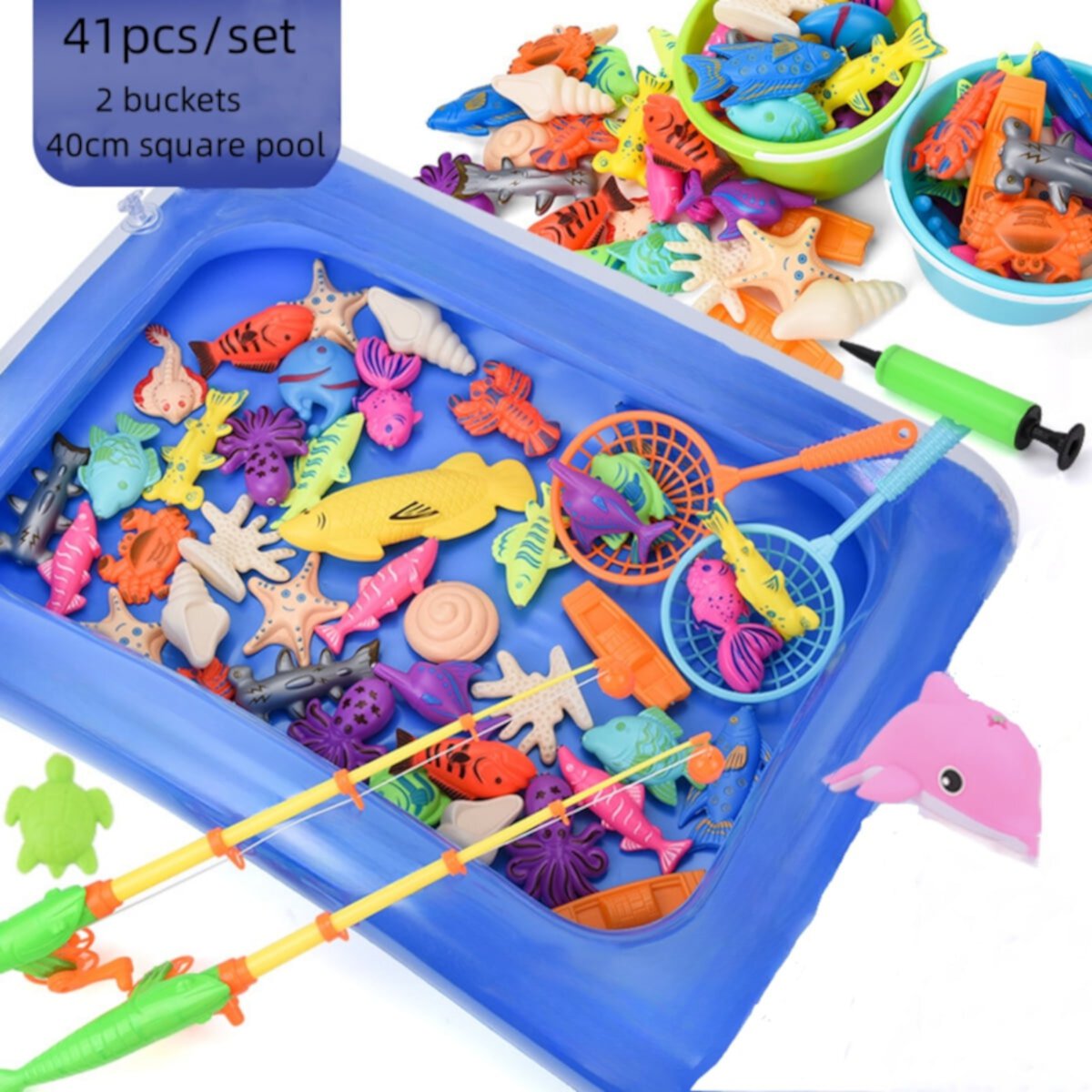 LEUCHTAMOR 41pcs/set Kids Fishing Toy Set,Baby Bathtub Toys,Toddler Water Play Toys,Magnetic Fishing Rod,Fishing Games for Boys Girls 3+ Years Old LEUCHTAMOR