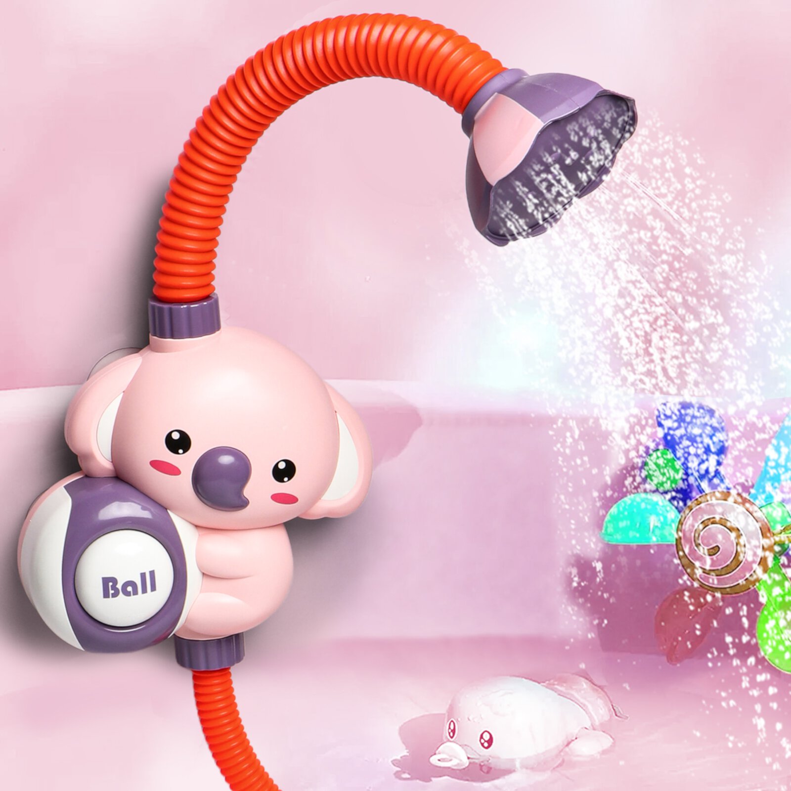 Freecat Baby Bath Toy Toddler Water Spray Shower Head, Bathtub Water Pump Cartoon Elephant Bath Toys for Infants Kids, Pink Freecat