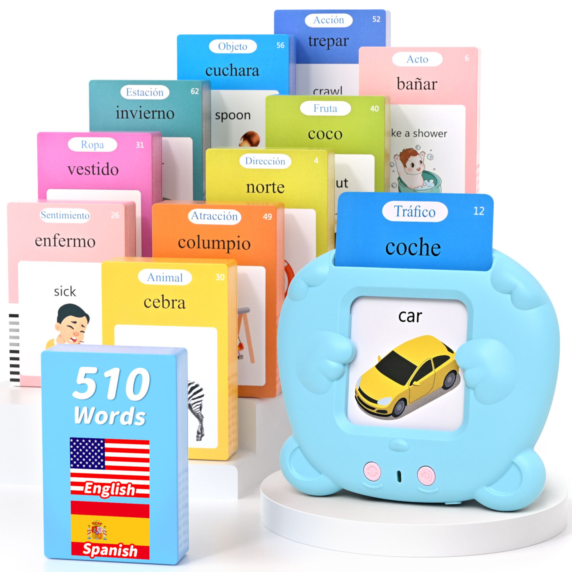 Toddler Toys - Talking Flash Cards with 510 Sight Words in English & Spanish, Montessori Learning Toys for Toddler,  Pocket Speech Talking Flash Cards, Autism Sensory Speech Therapy Toys Topfox