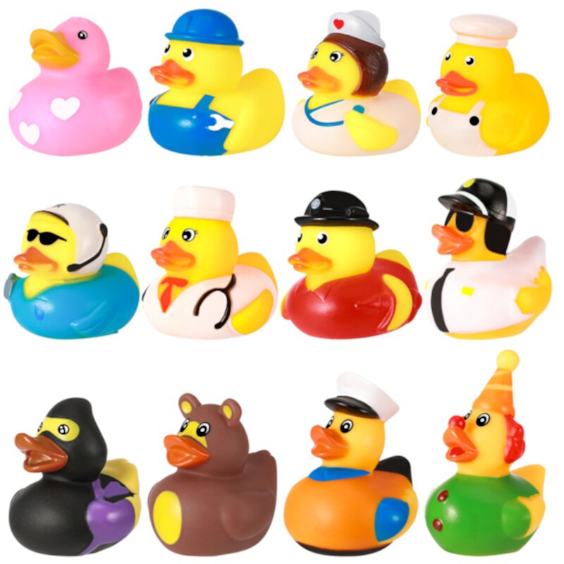 sixwipe 12 Pack Rubber Ducks for Bath, Bath Toy Duck for Kids,  Floating Duck Bath Toys, Bath Tub Pool Toys in Multiple Characters,  Showers Classroom Incentives, Summer Beach and Pool Activity Sixwipe