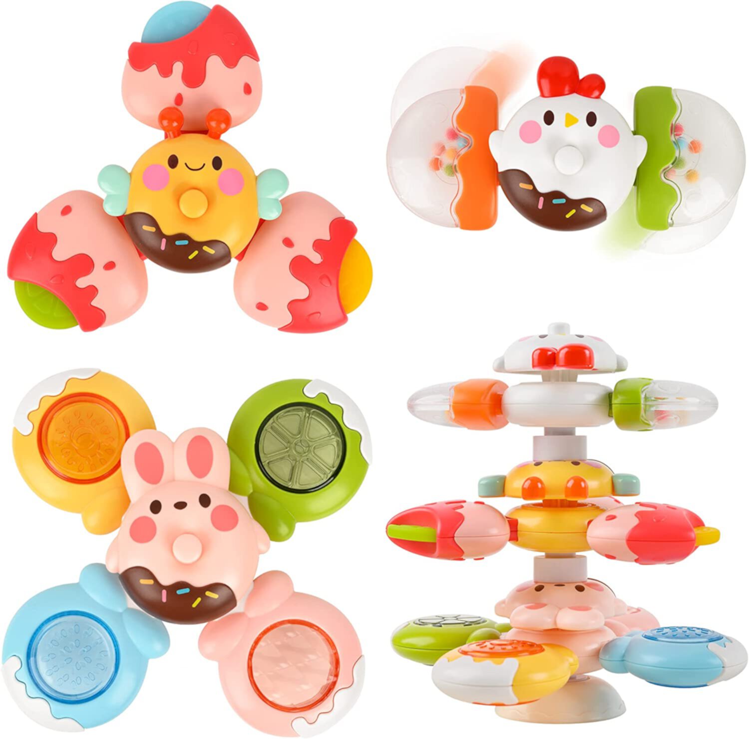 Vanmor 3 pcs Suction Spinner Toys for Babies, 12 PCS DIY Stackable Suction Cup Spinner Toy for Baby 12-18 Months, Baby Suction Toy for Window High Chair Tray Table Sensory Toys for Toddlers 1-3 Gifts Vanmor