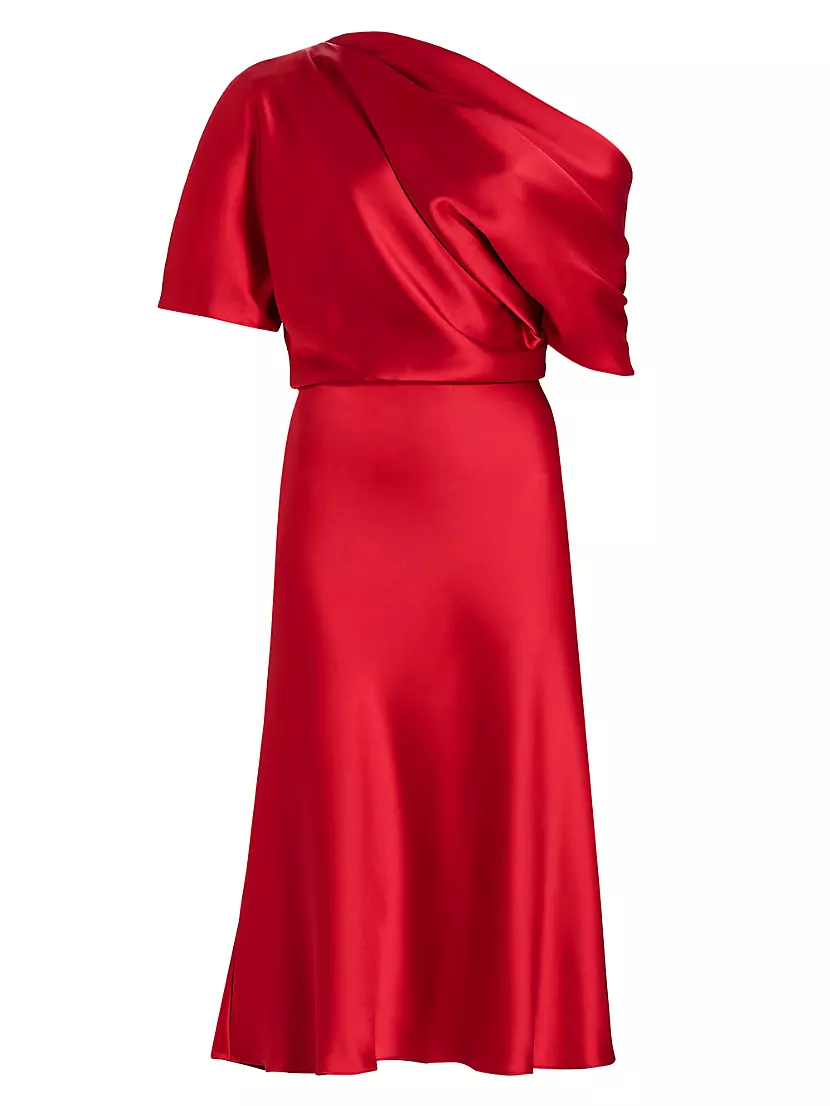 Женское Повседневное Платье AMSALE Draped Satin One-Shoulder Midi-Dress AMSALE