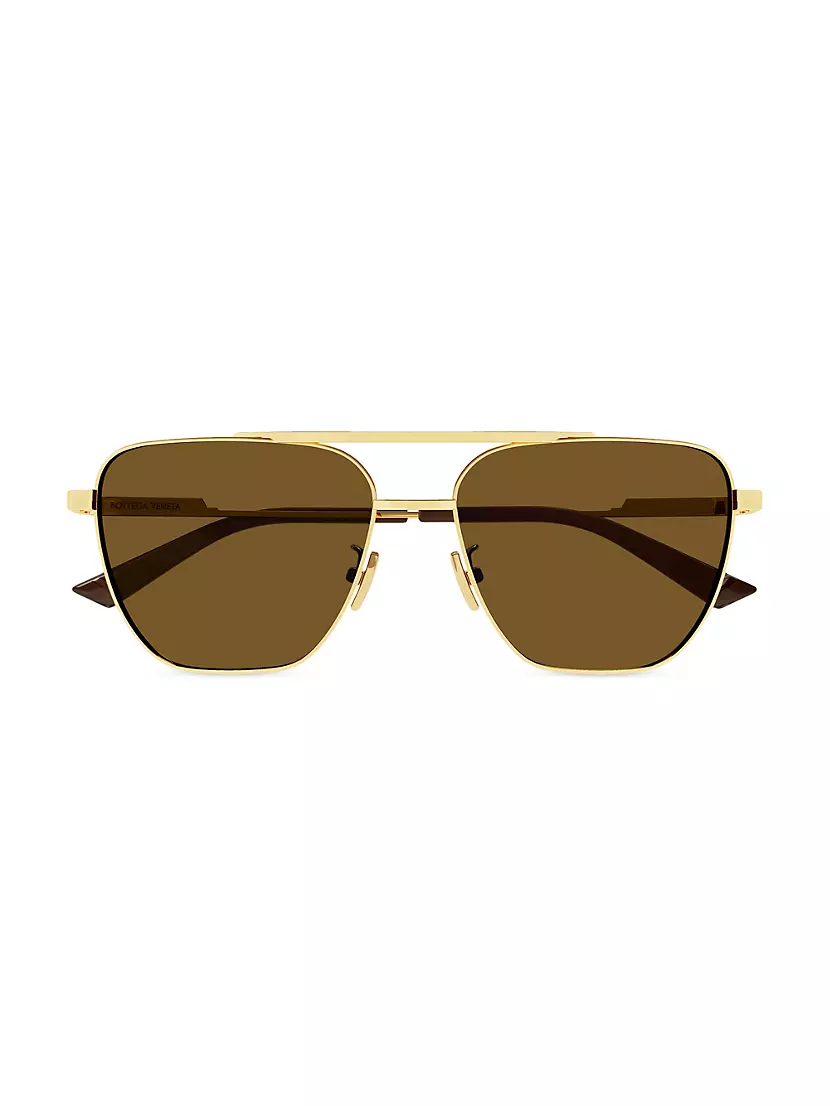 Light Ribbon 57MM Metal Navigator Sunglasses Bottega Veneta