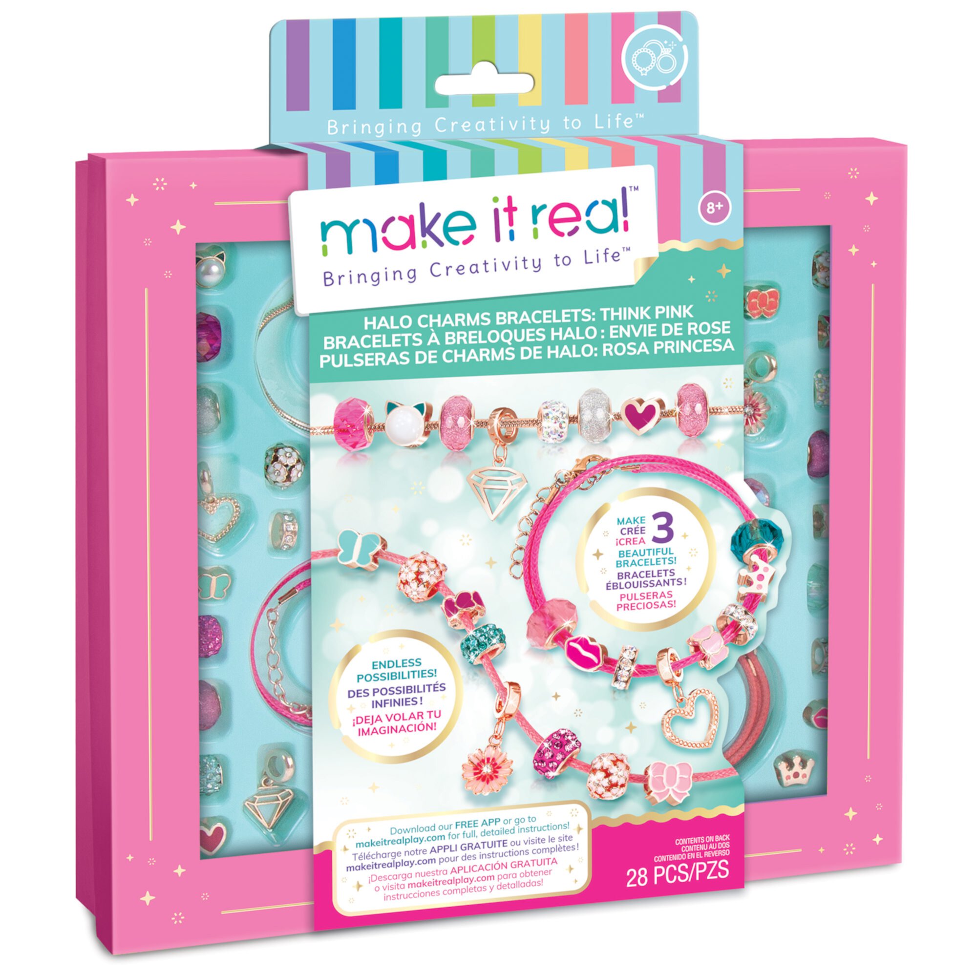 Make It Real: 28 Pieces, DIY Unique Charm & Bead Jewelry Kit, Tweens & Girls, Kids Ages 8+ Make It Real