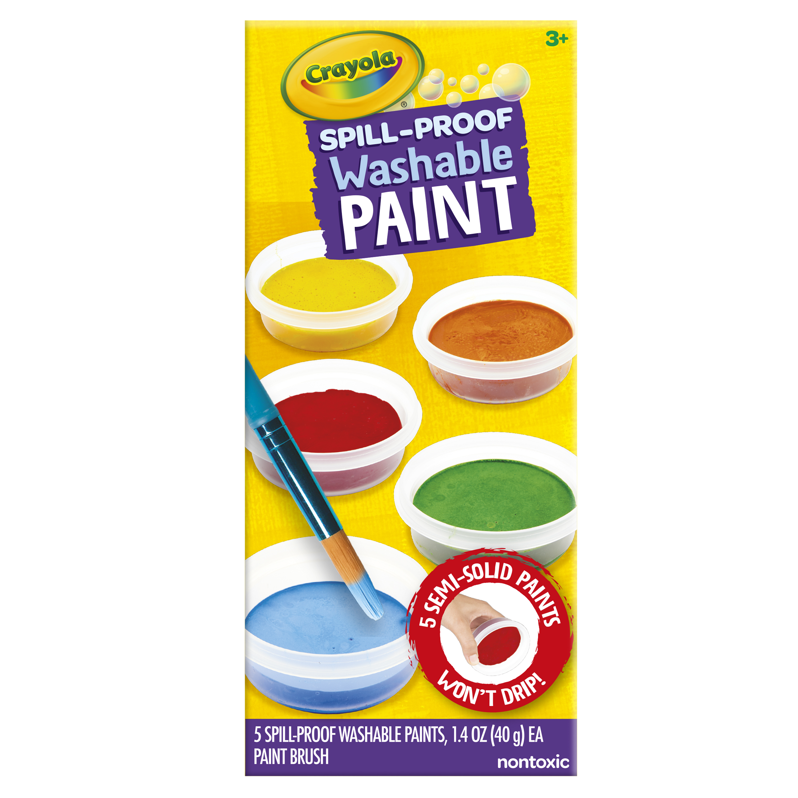 Crayola Spill Proof Paint Set, Washable Paint, Assorted Colors, Less Mess Paint for Toddlers Crayola