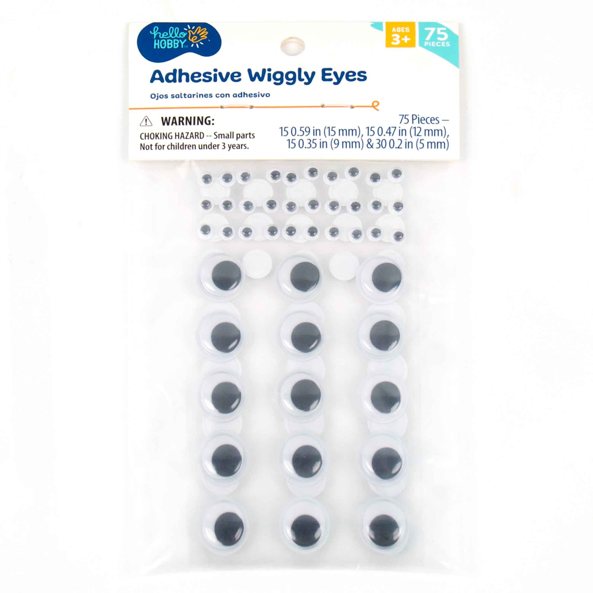 Hello Hobby Adhesive Black and White Plastic Wiggly Eyes, 75-Pack Hello Hobby