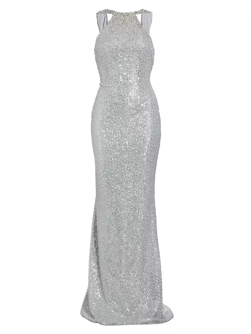 Женское Вечернее платье Teri Jon Beaded Sequin Cowl-Back Gown Teri Jon