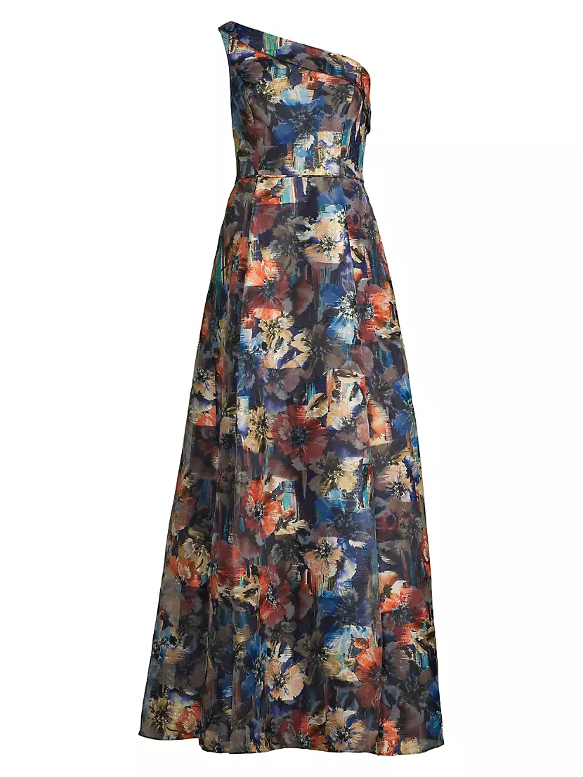 One-Shoulder Floral Ball Gown Aidan Mattox