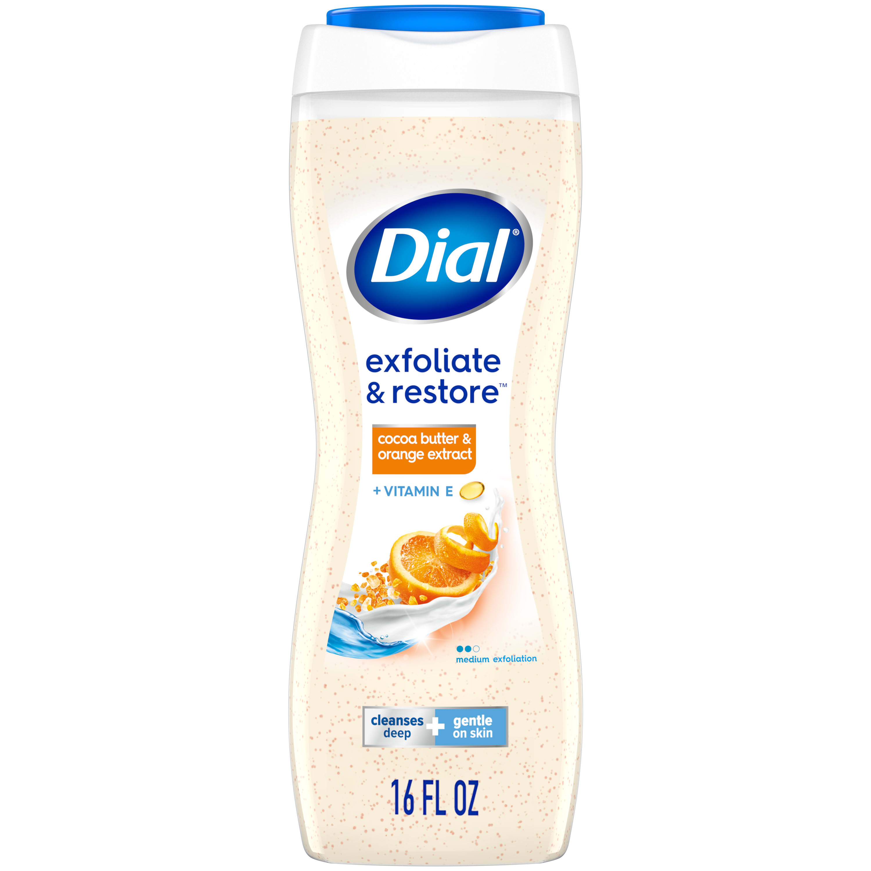 Dial Body Wash, Exfoliating Cocoa Butter & Orange Extract, 16 Ounce Dial