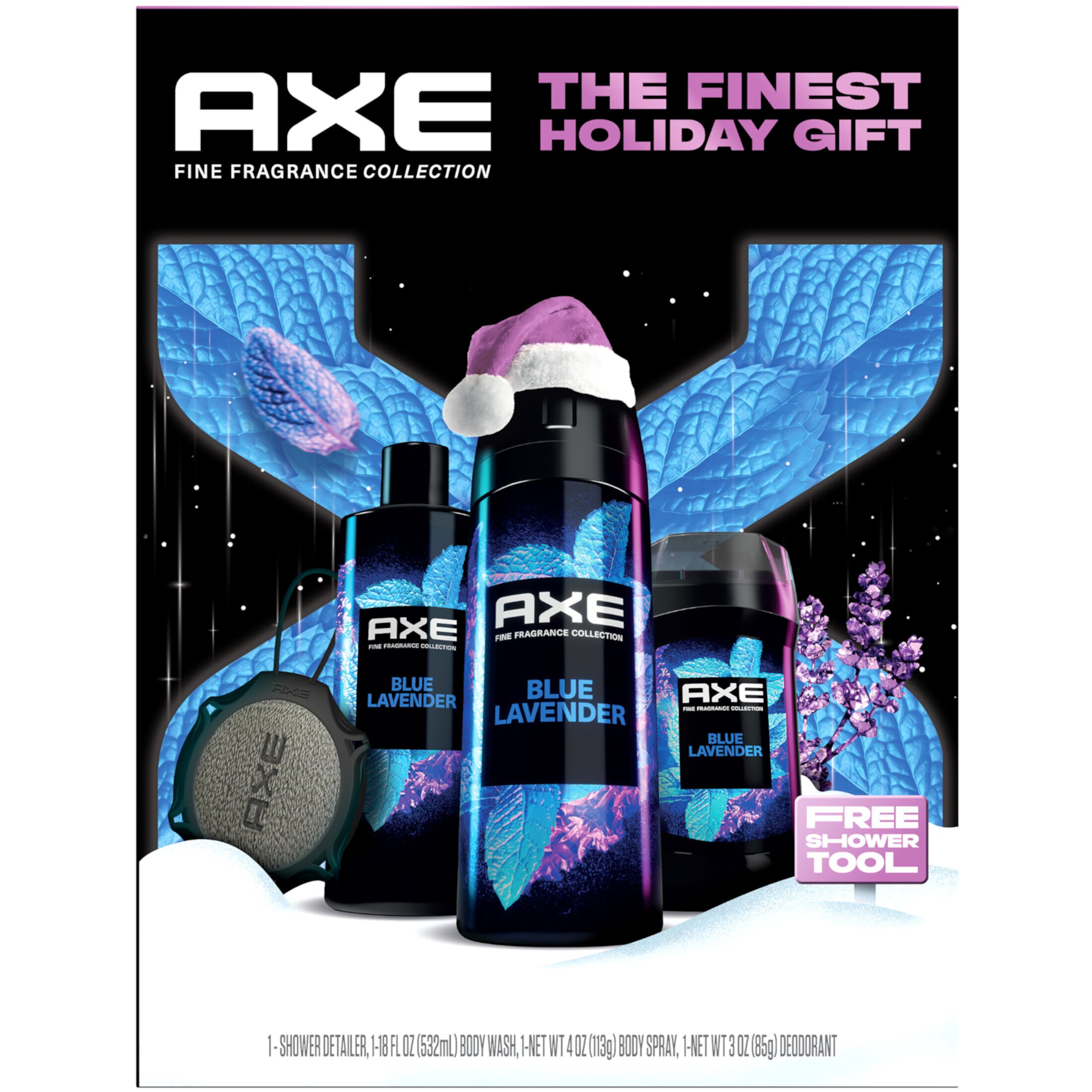 Axe Holiday Gift Set Deodorant Spray Antiperspirant Deodorant Stick Body Wash & Shower Tool, 4 Count Axe