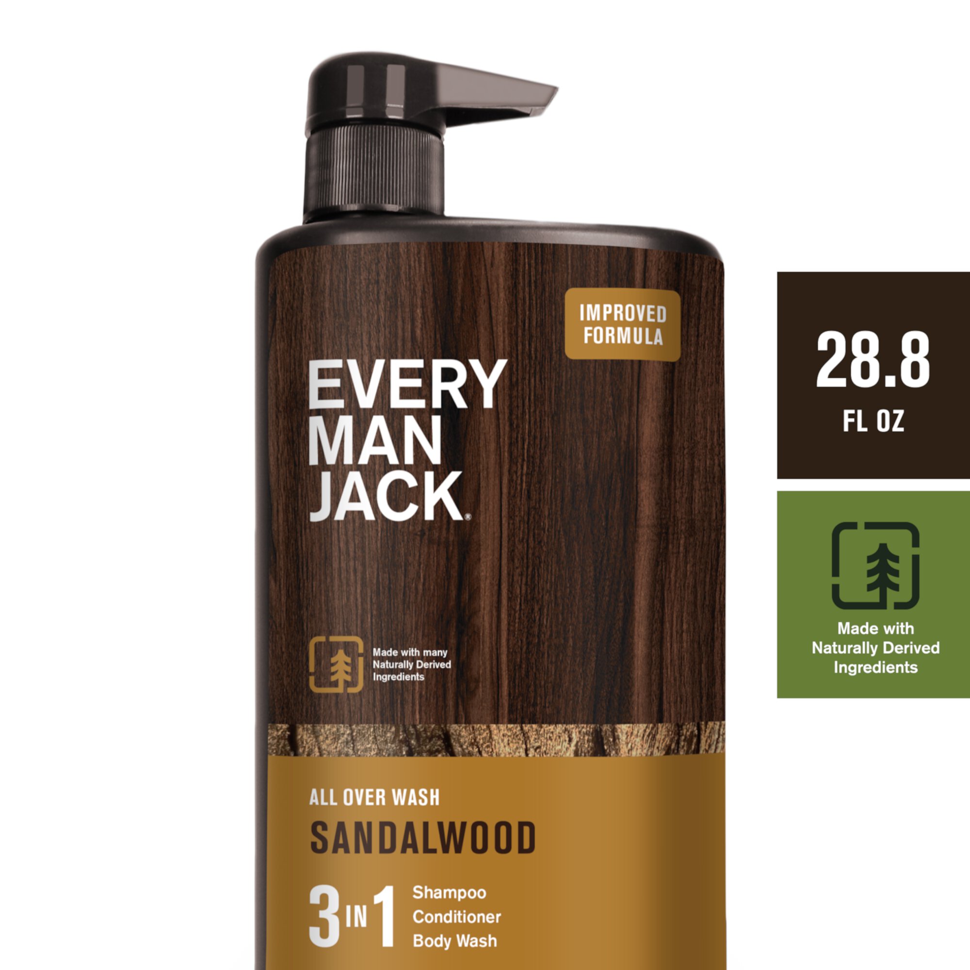 Every Man Jack Hydrating Men's 3-in-1 Body Wash,  Shampoo & Conditioner, Sandalwood, 28.8 fl oz Every Man Jack