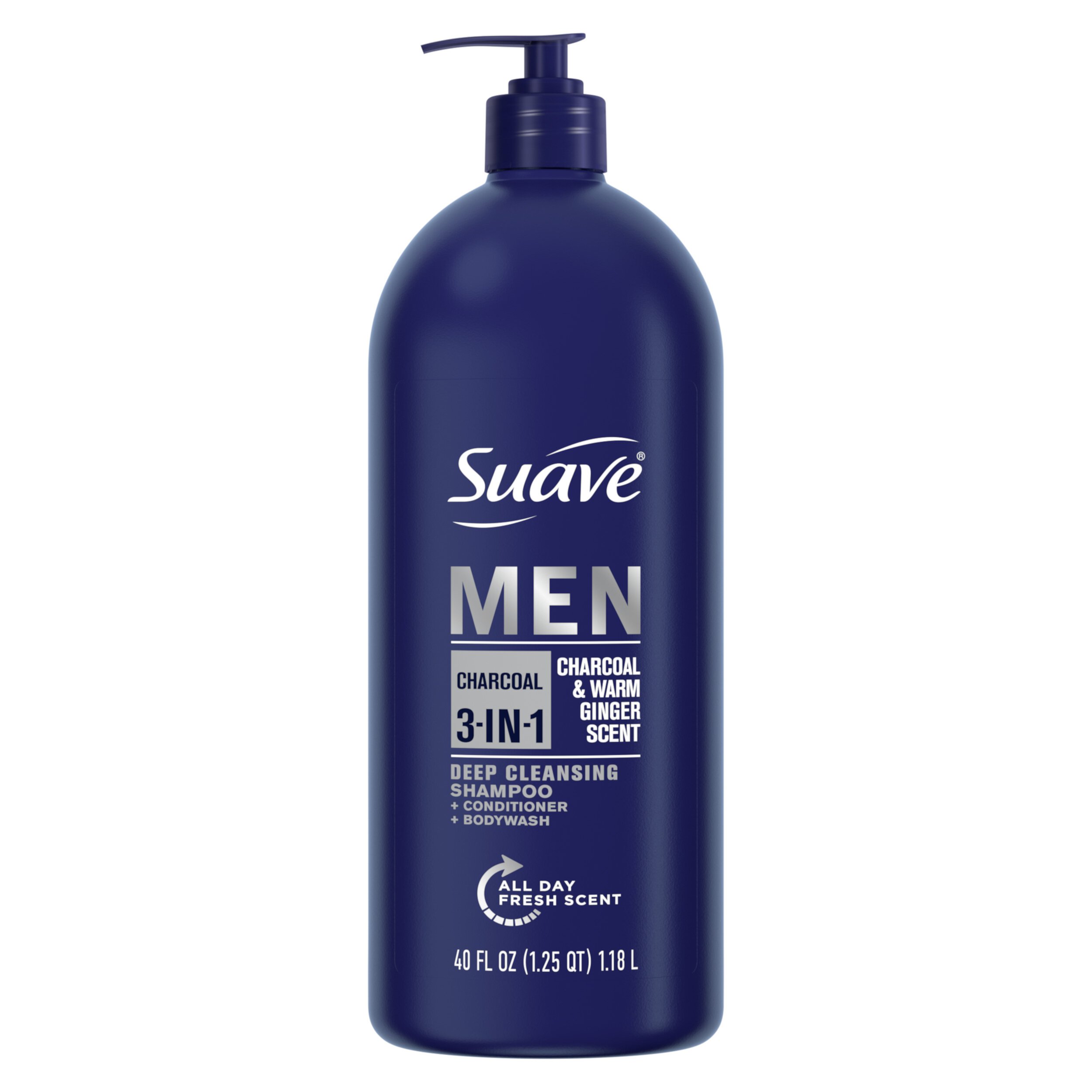 Suave Professionals Men 3-in-1 Shampoo, Conditioner & Body Wash, Charcoal, 40 fl oz Suave