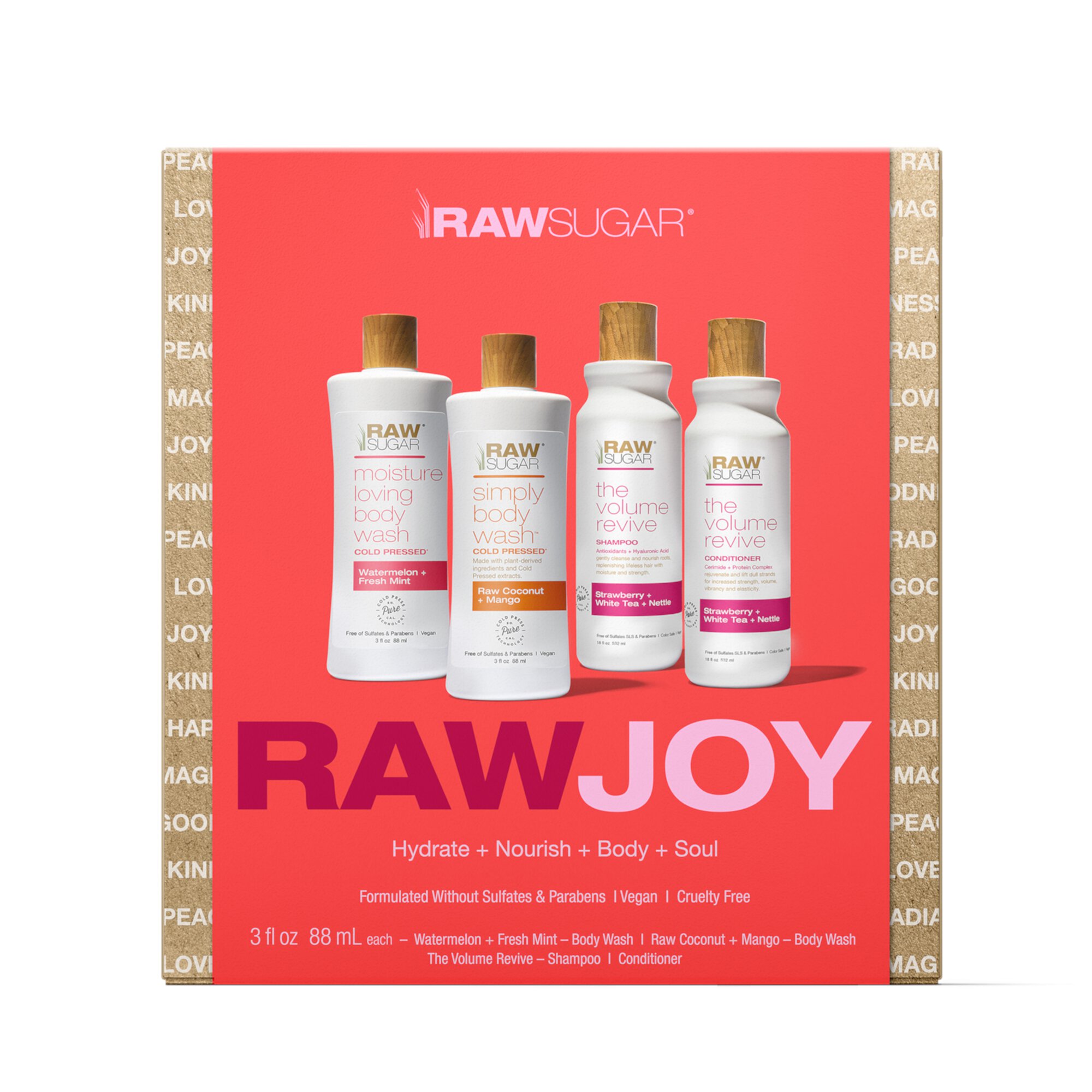 Raw Sugar Raw Joy Unisex Holiday Gift Set, Includes Two Body Wash, Shampoo, & Conditioner in Assorted Scents, 4 Piece RAW SUGAR