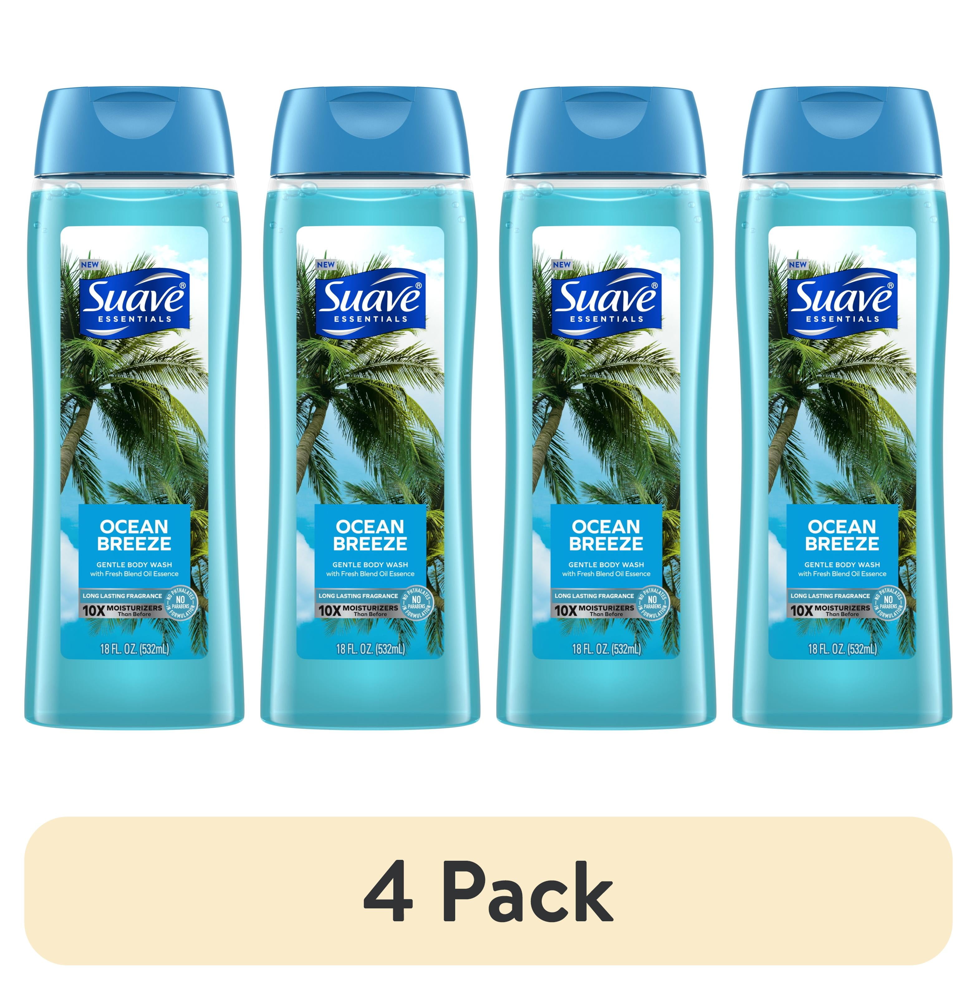 (4 pack) Suave Essentials Body Wash, Ocean Breeze, 18 oz Suave