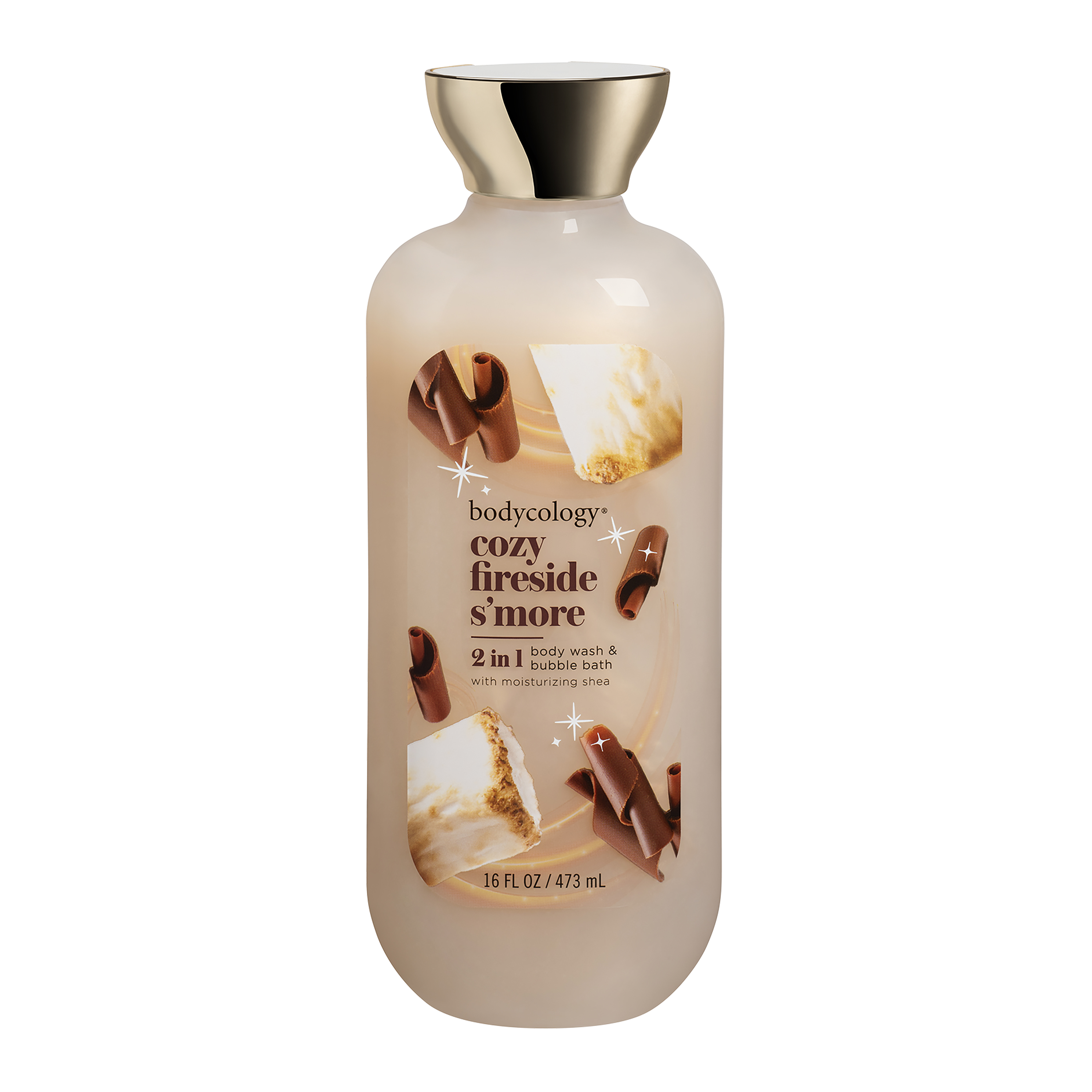 Bodycology 2 in 1 Body Wash & Bubble Bath, Cozy Fireside S'more,16 oz Bodycology