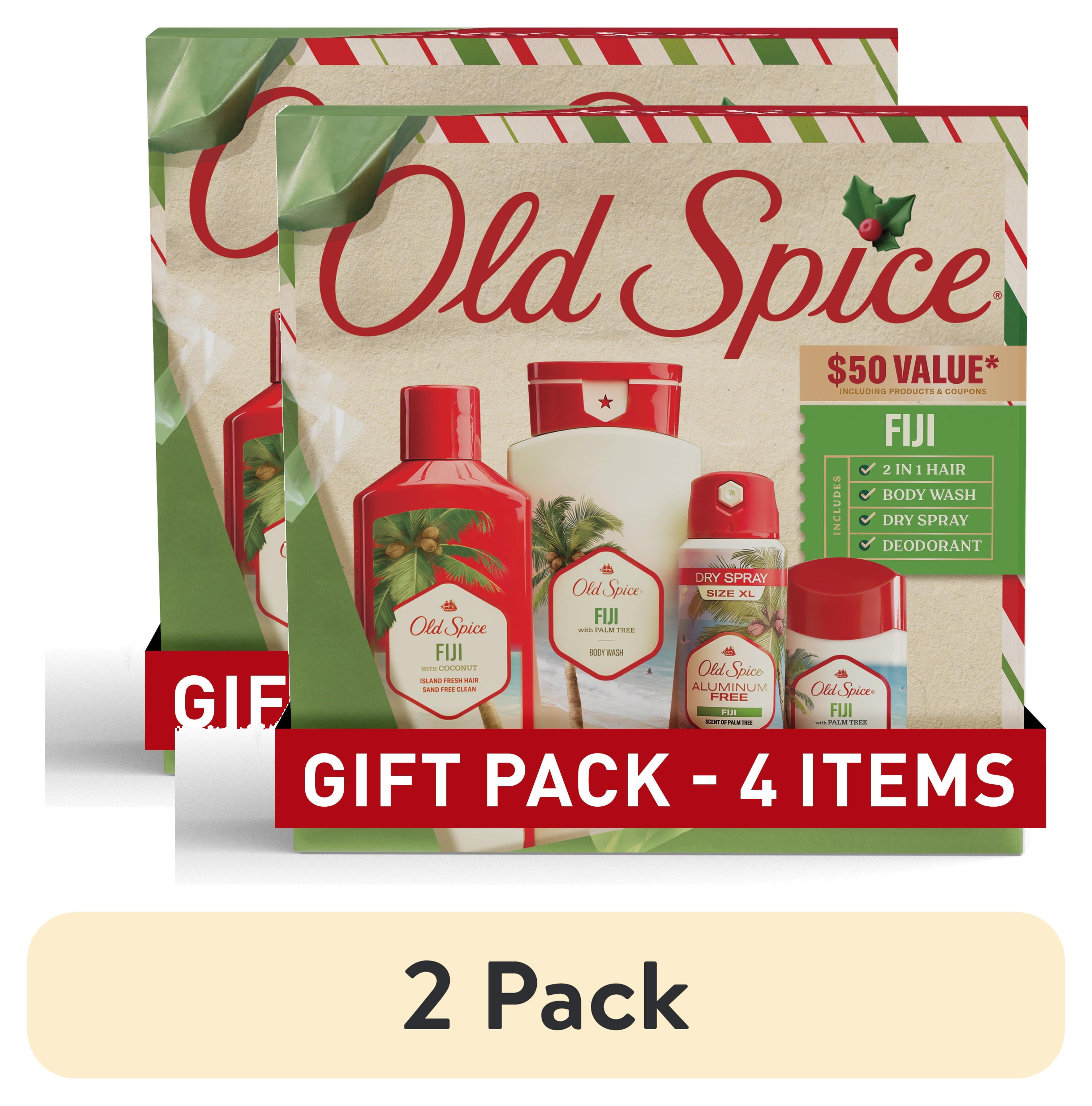 (2 pack) ($50 Value) Old Spice Holiday Gift Pack for Men, Fiji Scent, Body Wash, Antiperspirant and Deodorant, Aluminum Free Spray, 2 in 1 Shampoo Old Spice