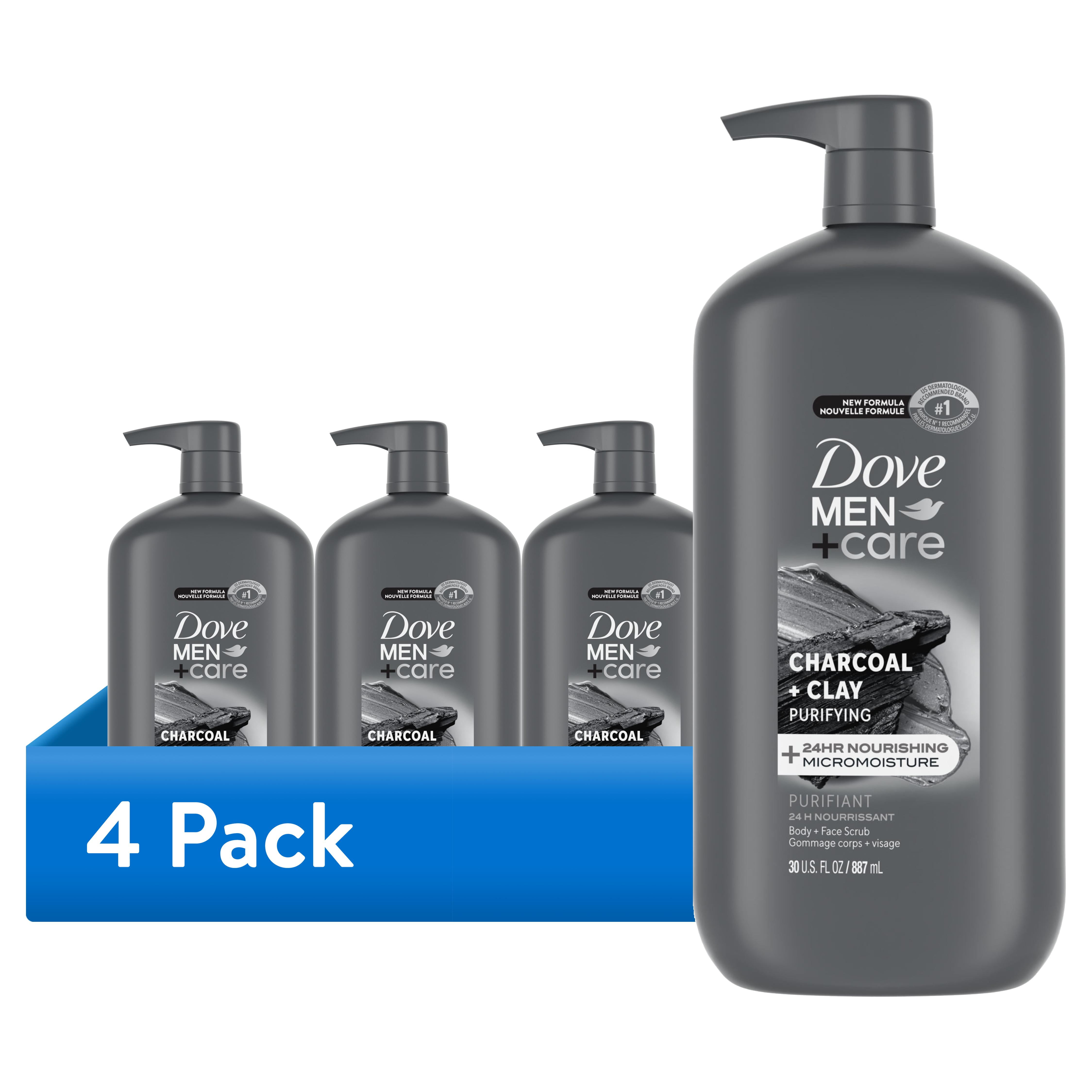 (4 pack) Dove Men+Care Purifying Hydrating Men’s Face & Body Wash, Charcoal & Clay All Type, 30 oz Dove Men+Care