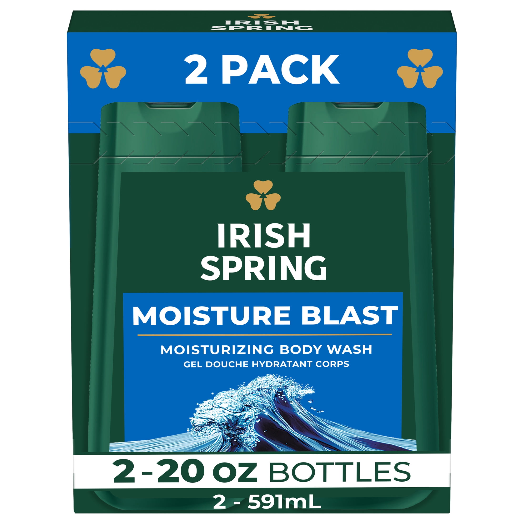 Irish Spring Mens Body Wash, Moisture Blast Body Wash for Men, Feel Fresh All Day, 20 Oz Bottle, 2 Pack Irish Spring