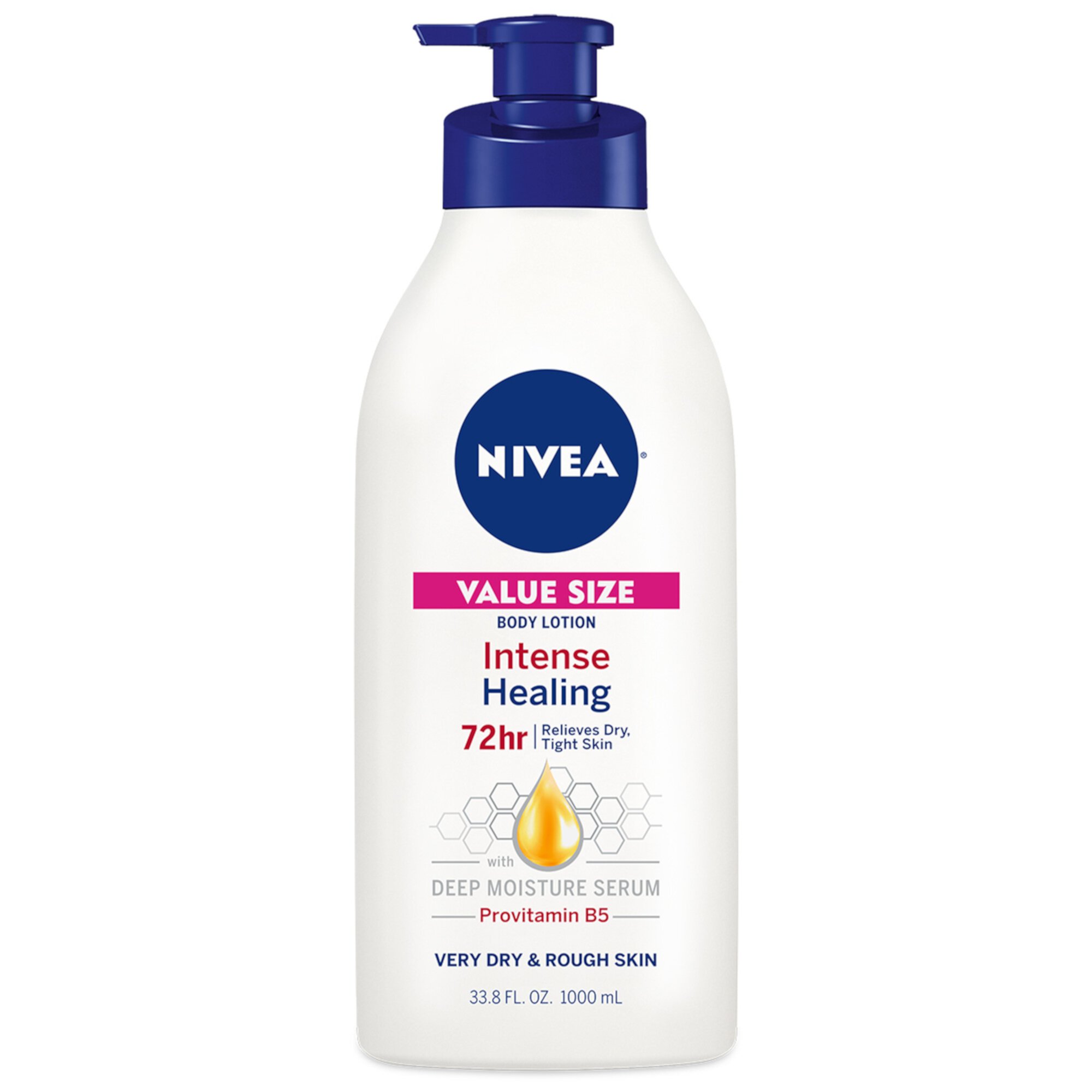 NIVEA Intense Healing Body Lotion, 72 Hour Moisture for Dry to Very Dry Skin, 33.8 Fl Oz Pump Bottle Nivea