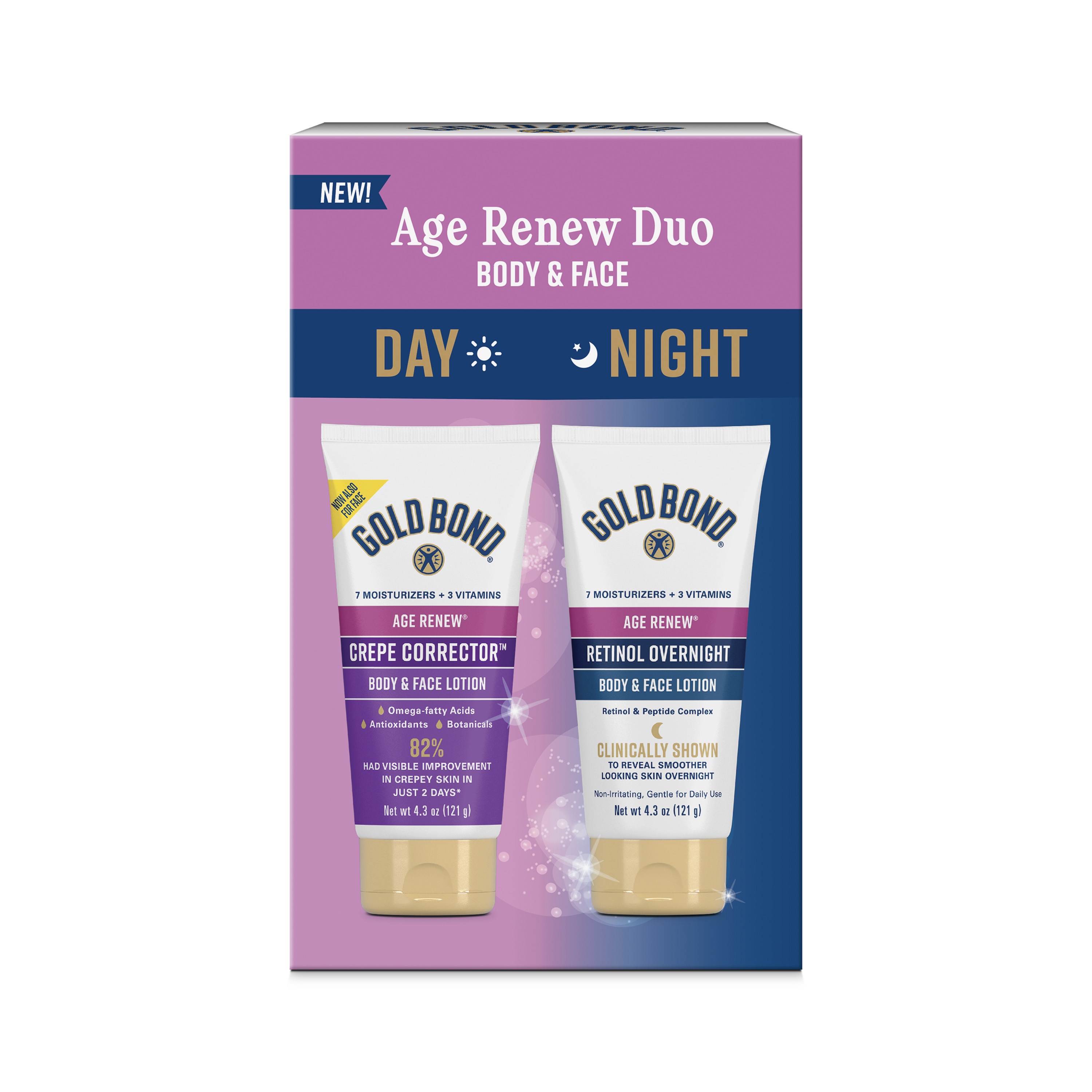 Gold Bond Age Renew Day & Night Lotion Set for Body & Face, 8.6 oz. Gold Bond