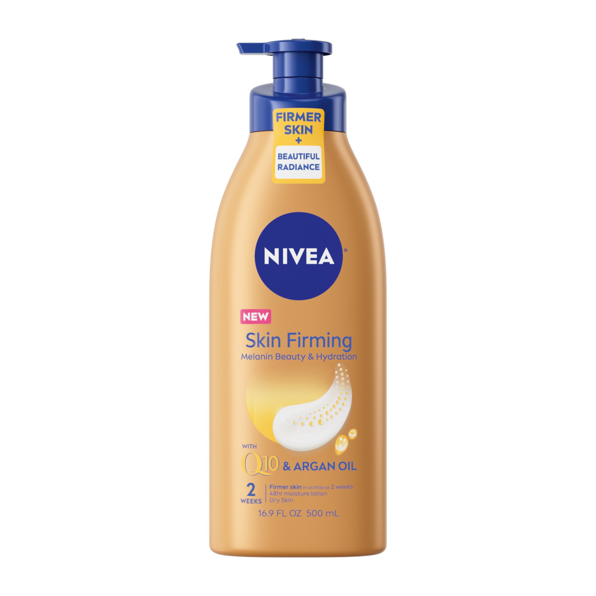 NIVEA Skin Firming Melanin Beauty and Hydration Body Lotion with Q10 and Argan Oil, 16.9 fl oz Bottle Nivea