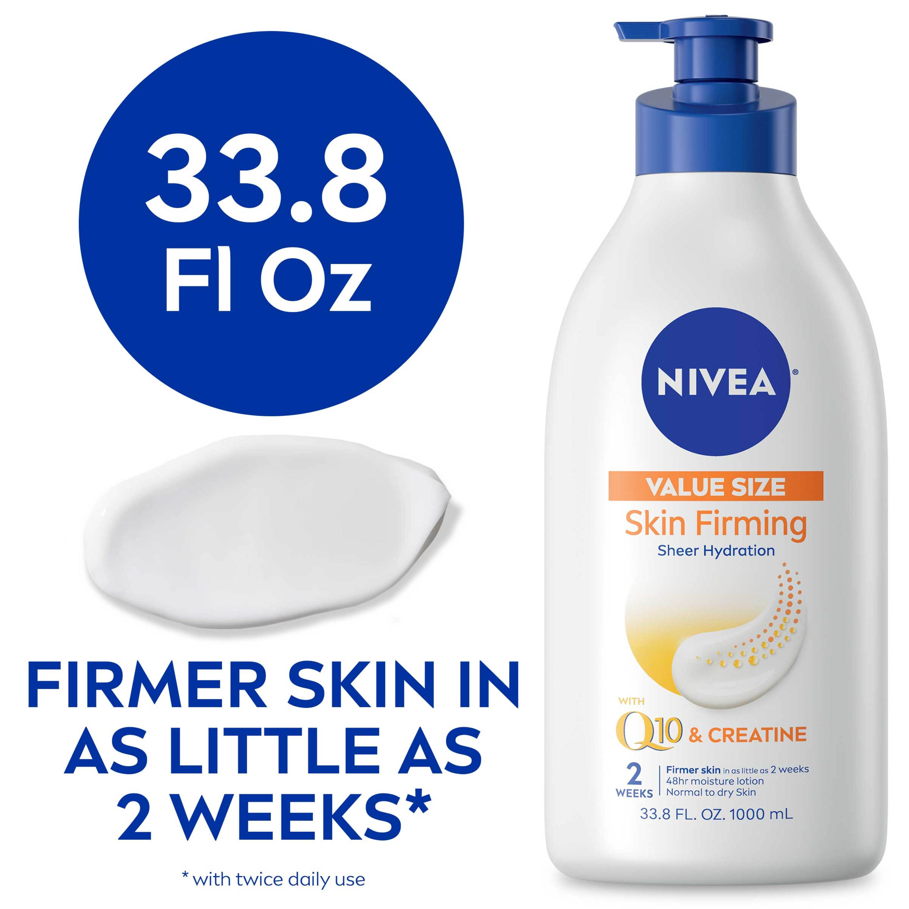 NIVEA Skin Firming Sheer Hydration Body Lotion with Q10 and Shea Butter, 33.8 Fl Oz Pump Bottle Nivea