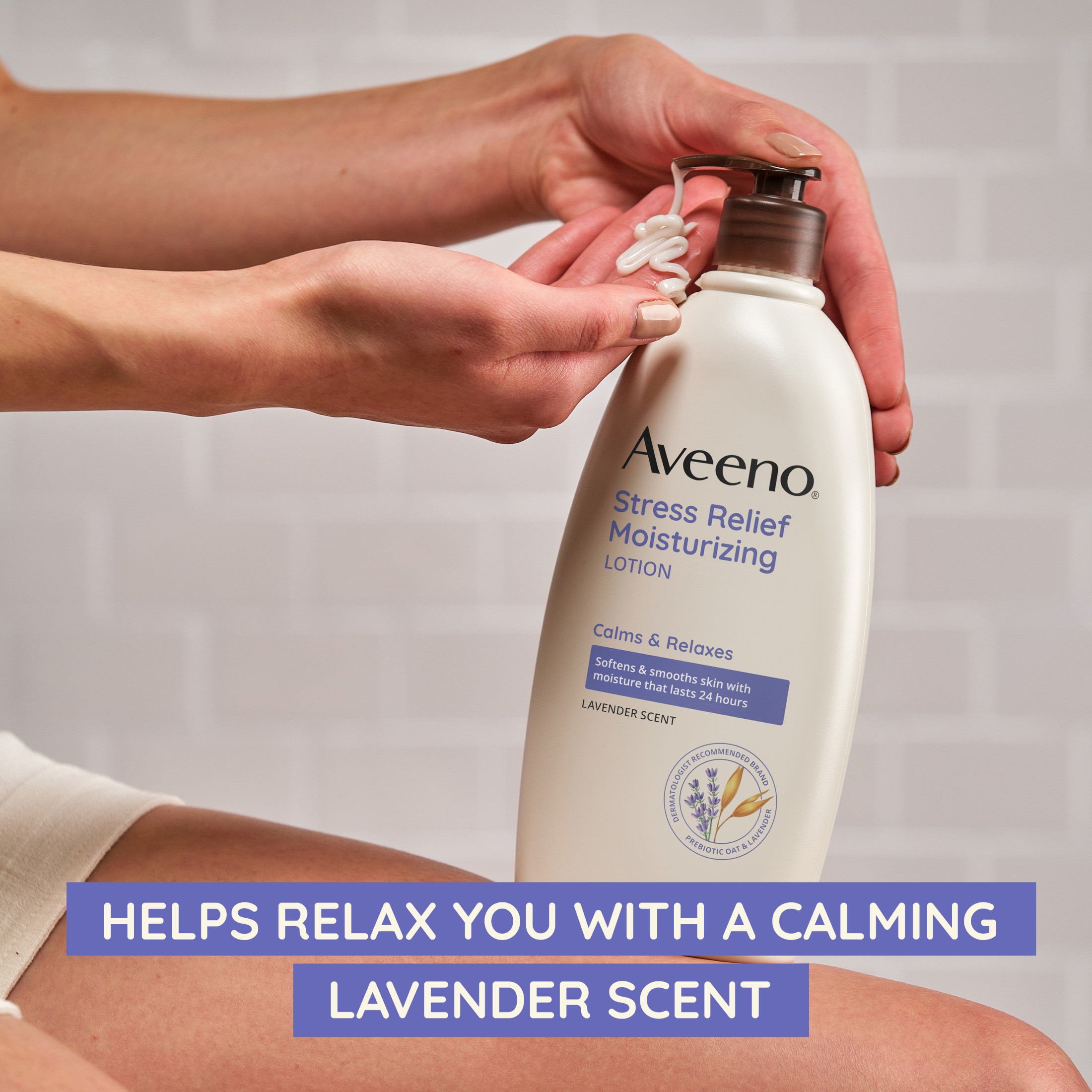 Aveeno Stress Relief Moisturizing Body and Hand Lotion with Prebiotic Oat, Lavender Scent, 18 oz Aveeno