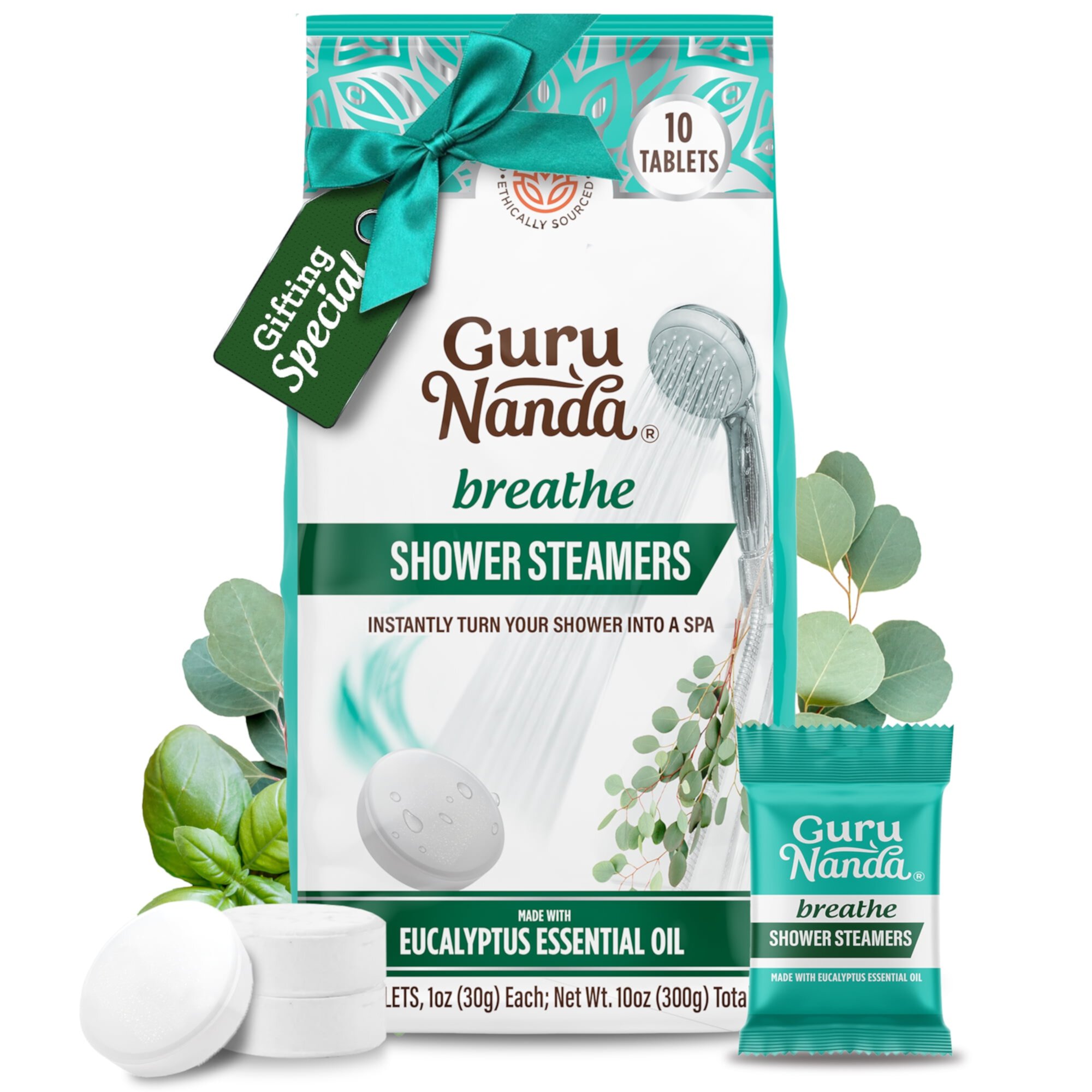 GuruNanda Relax Essential Oil Shower Steamers - Eucalyptus and Lavender - White - 10 Count GuruNanda