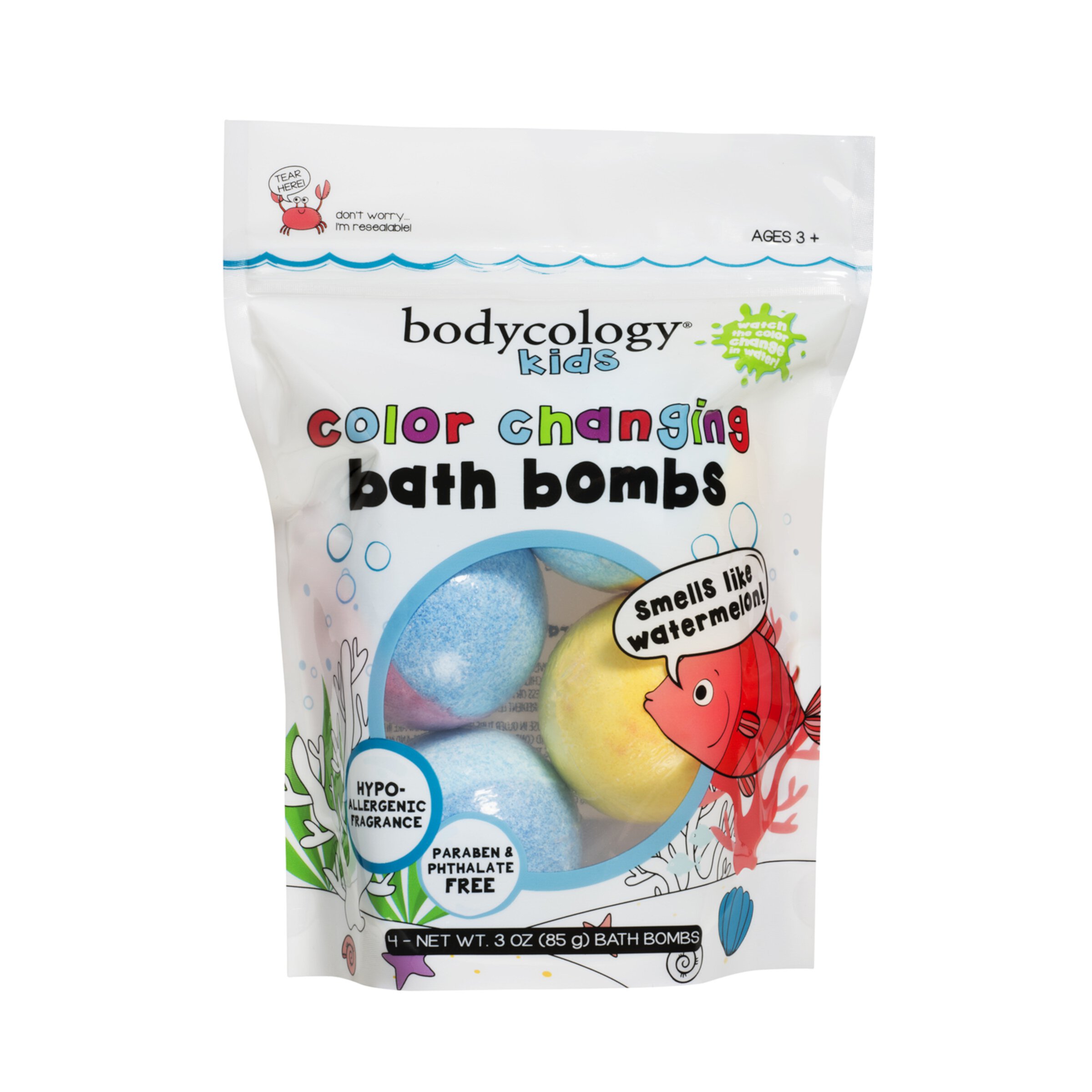 Bodycology Kids Watermelon Color Changing Bath Bomb, 4 Count, 3 oz each Bodycology