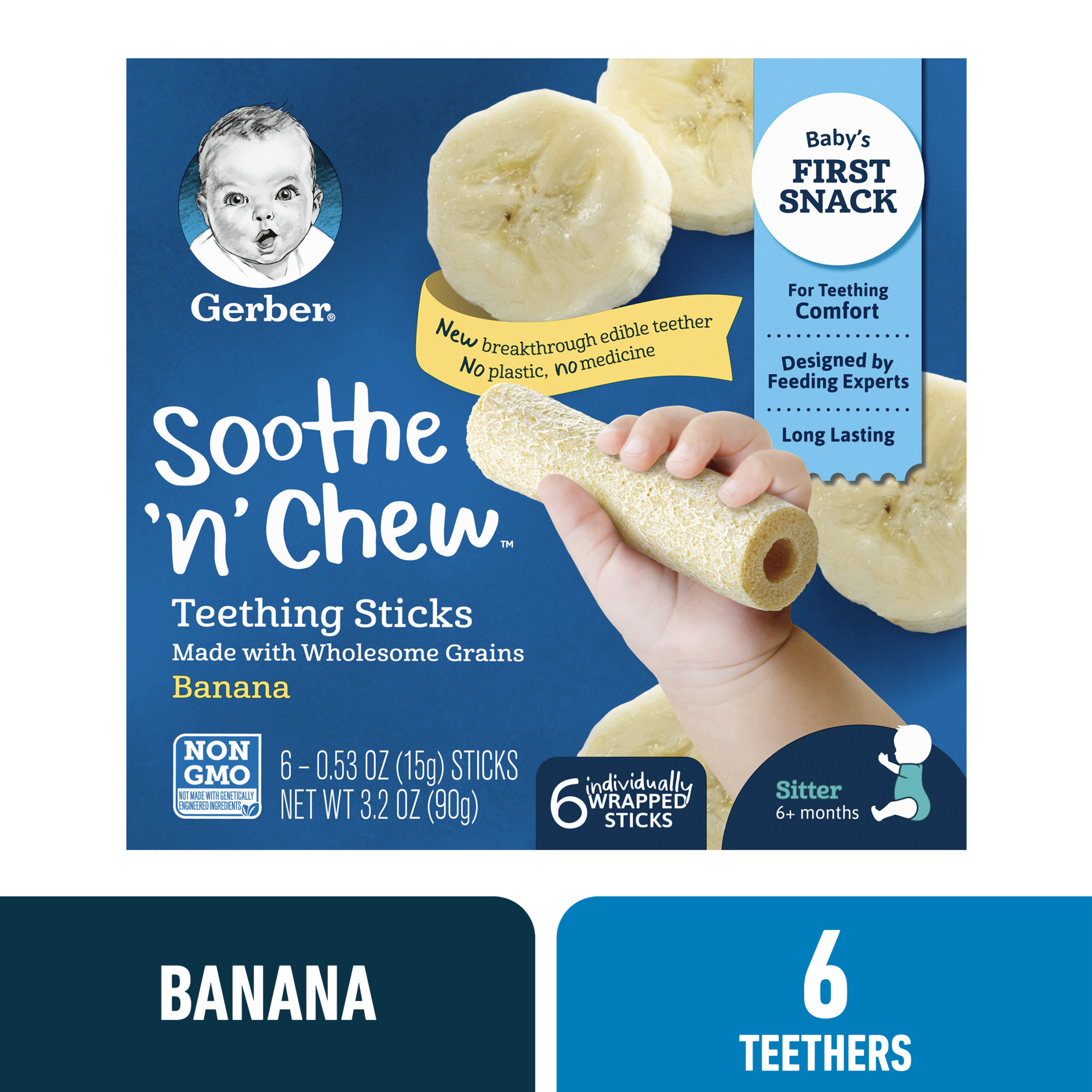 Gerber Snacks for Baby Soothe n Chew Teething Sticks Banana, 0.53 oz Box (6 Pack) Visit the Gerber Store