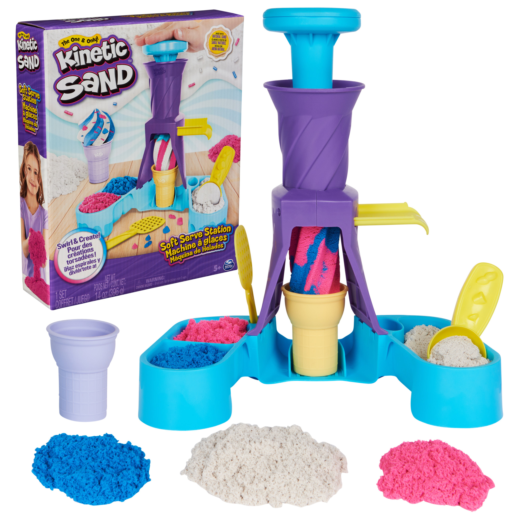 Kinetic Sand, Soft Serve Station with 14oz Play Sand, 2 Ice Cream Cones & 2 Tools Kinetic Sand