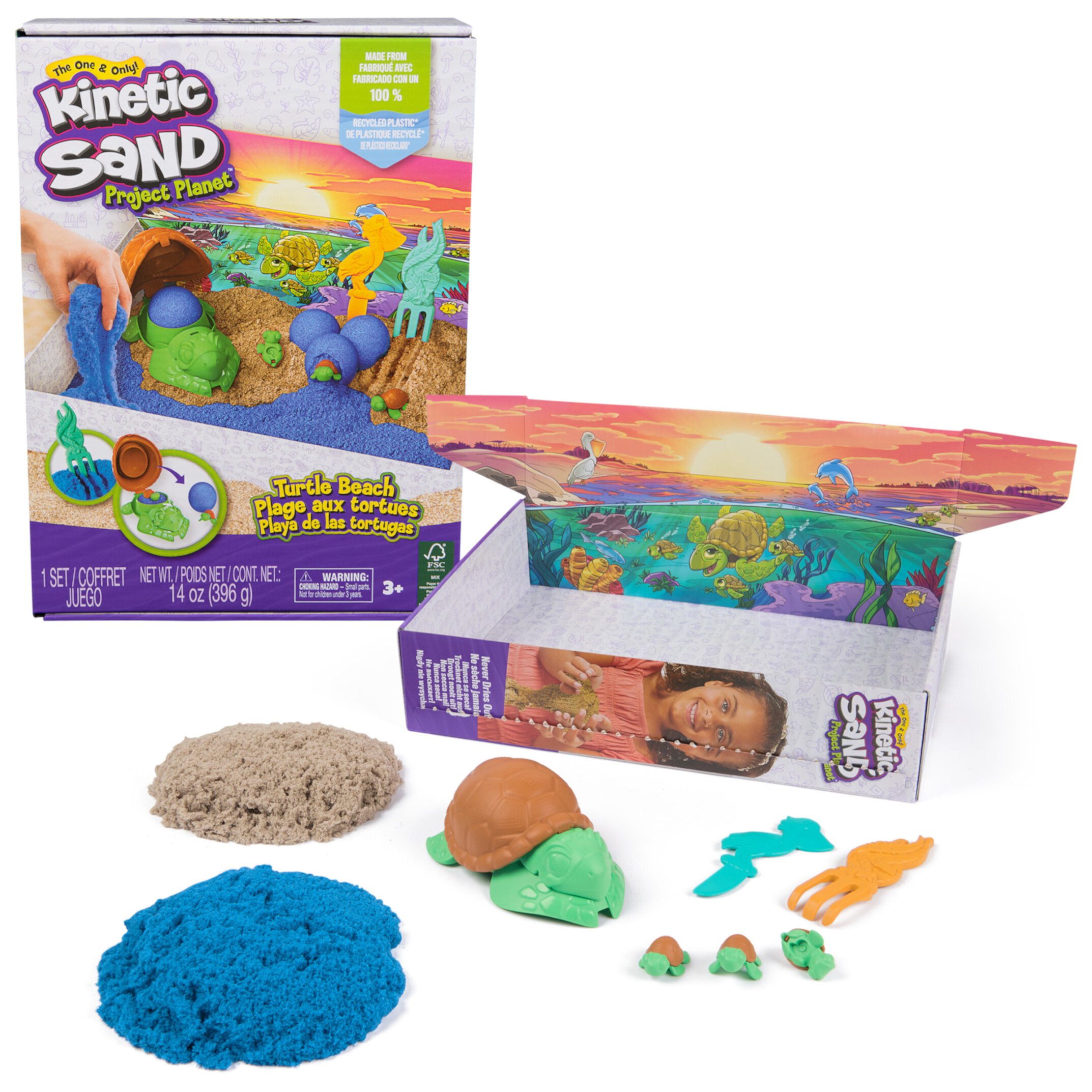 Kinetic Sand, Project Planet Turtle Beach, 14oz Sand, Tools & Molds, Sustainably Minded Kinetic Sand