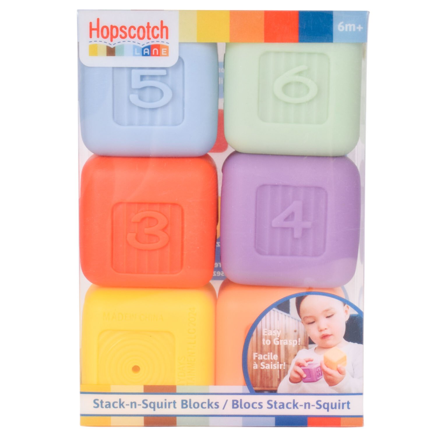 Hopscotch Lane Stack-n-Squirt Blocks - 6 Pack  Soft Plastic Bath Squirters, Baby & Toddler 6+ Months Visit the Hopscotch Lane Store