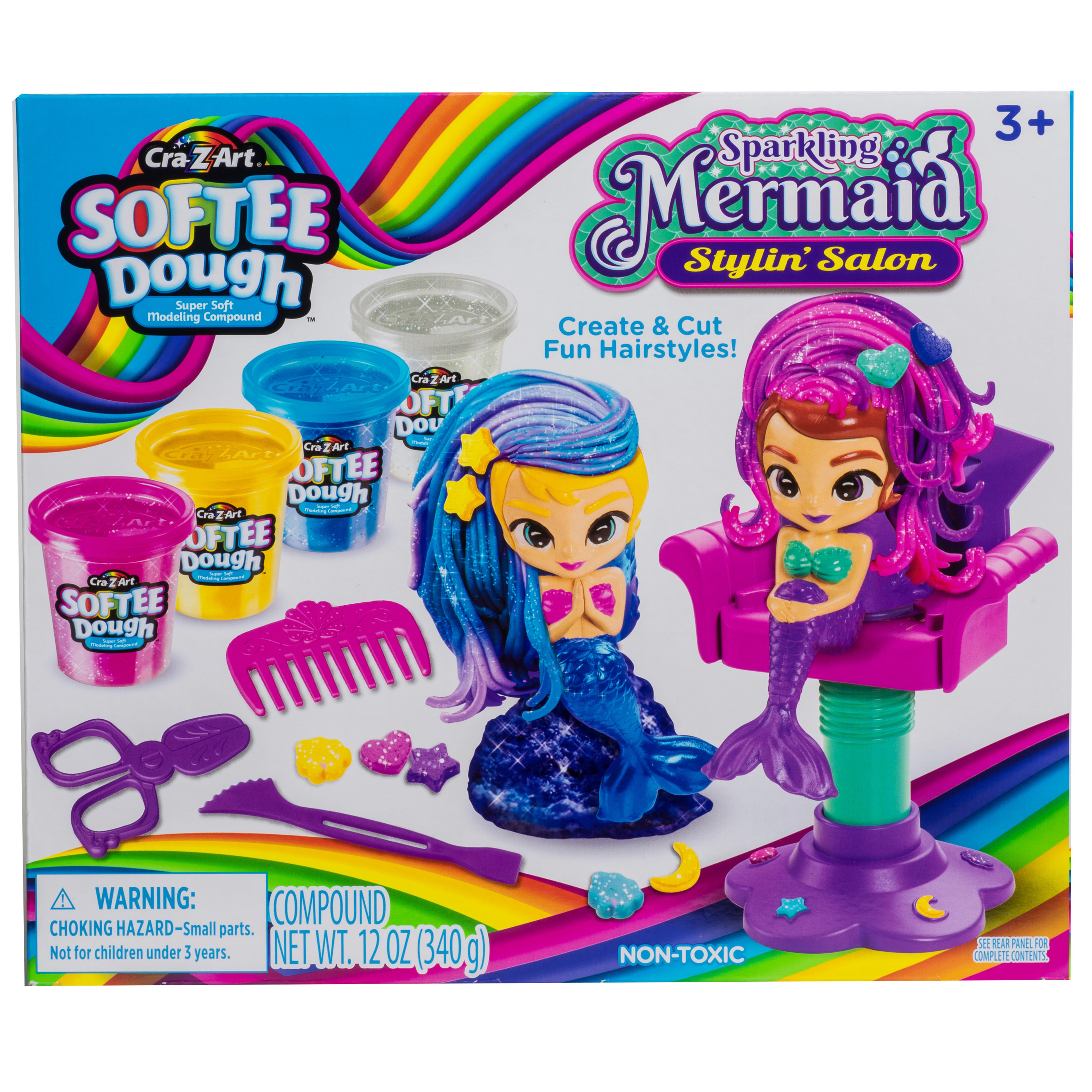 Cra-Z-Art's Softee Dough Sparkling Mermaid Salon, 1 Multicolor Dough Kit, Ages Group 3 Years and up Cra-Z-Art